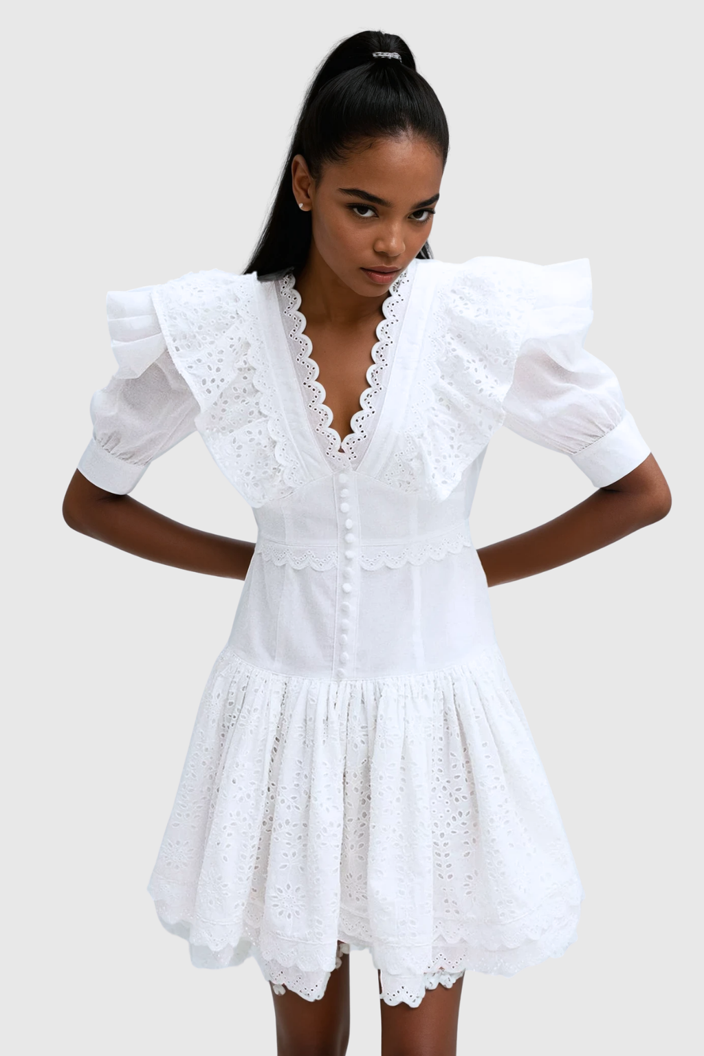 Chinelo Plunge Balloon Sleeve Mini Dress