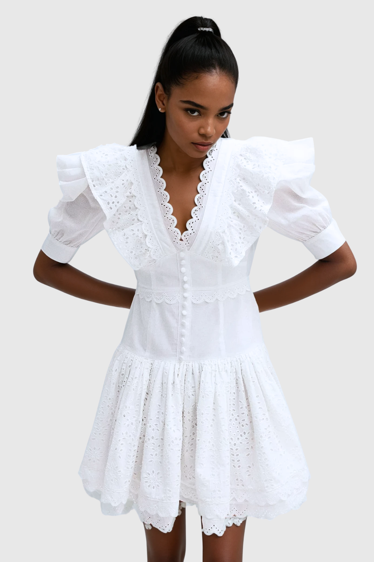 Chinelo Plunge Balloon Sleeve Mini Dress