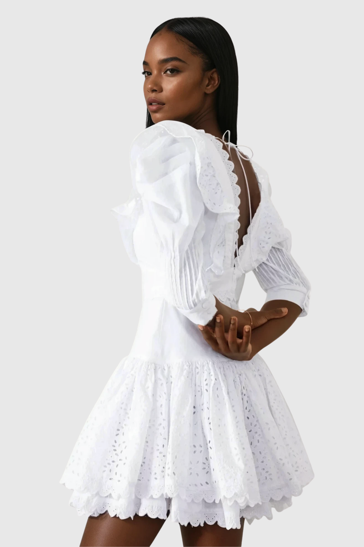 Chinelo Plunge Balloon Sleeve Mini Dress