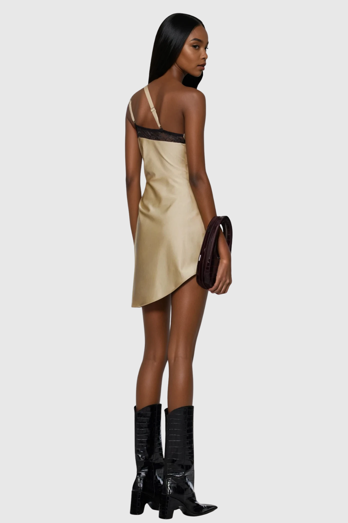 Chinonso One Shouder Cutout Lace Satin Mini Dress