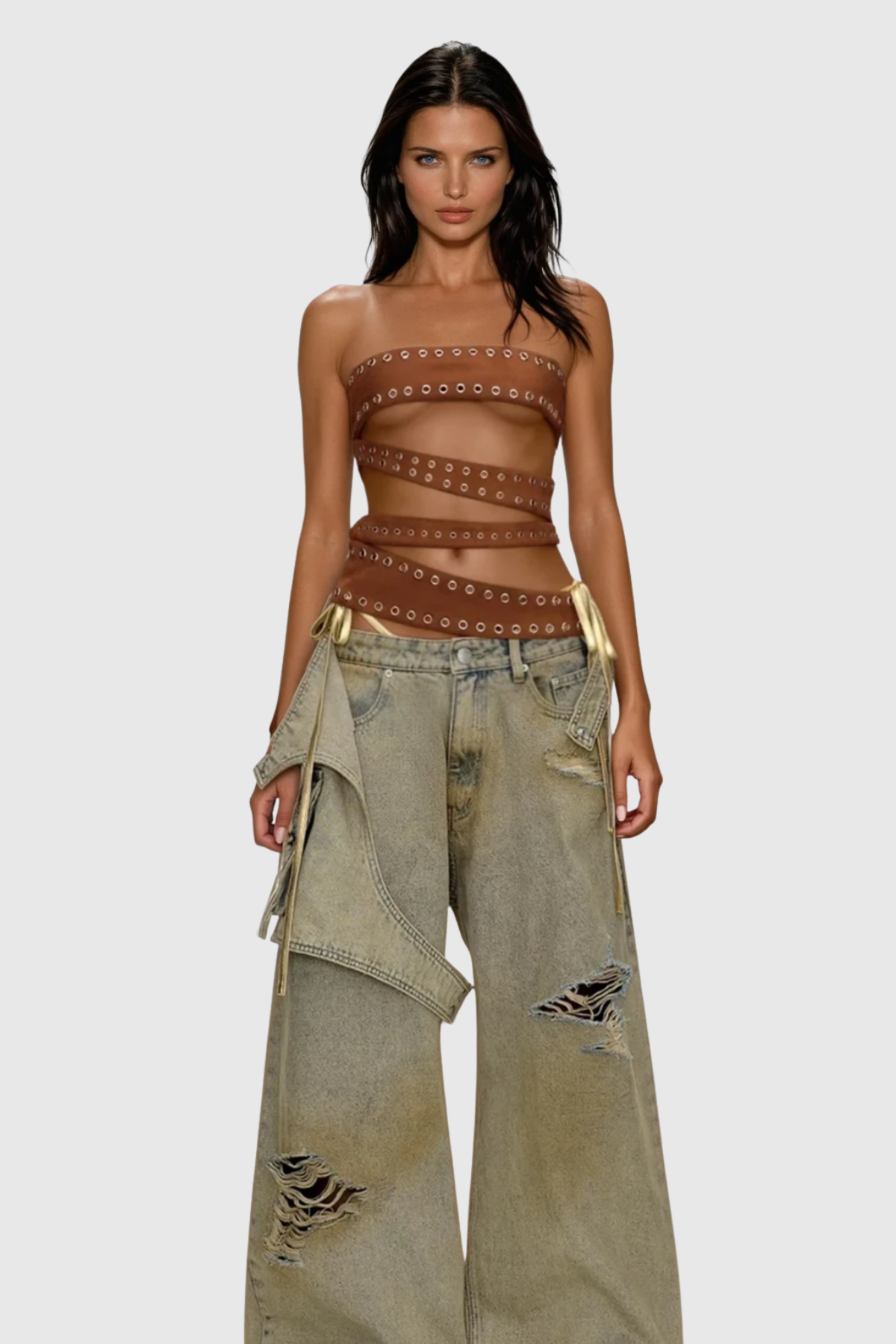 Chinweike Eyelet Asymmetric Strapless Top