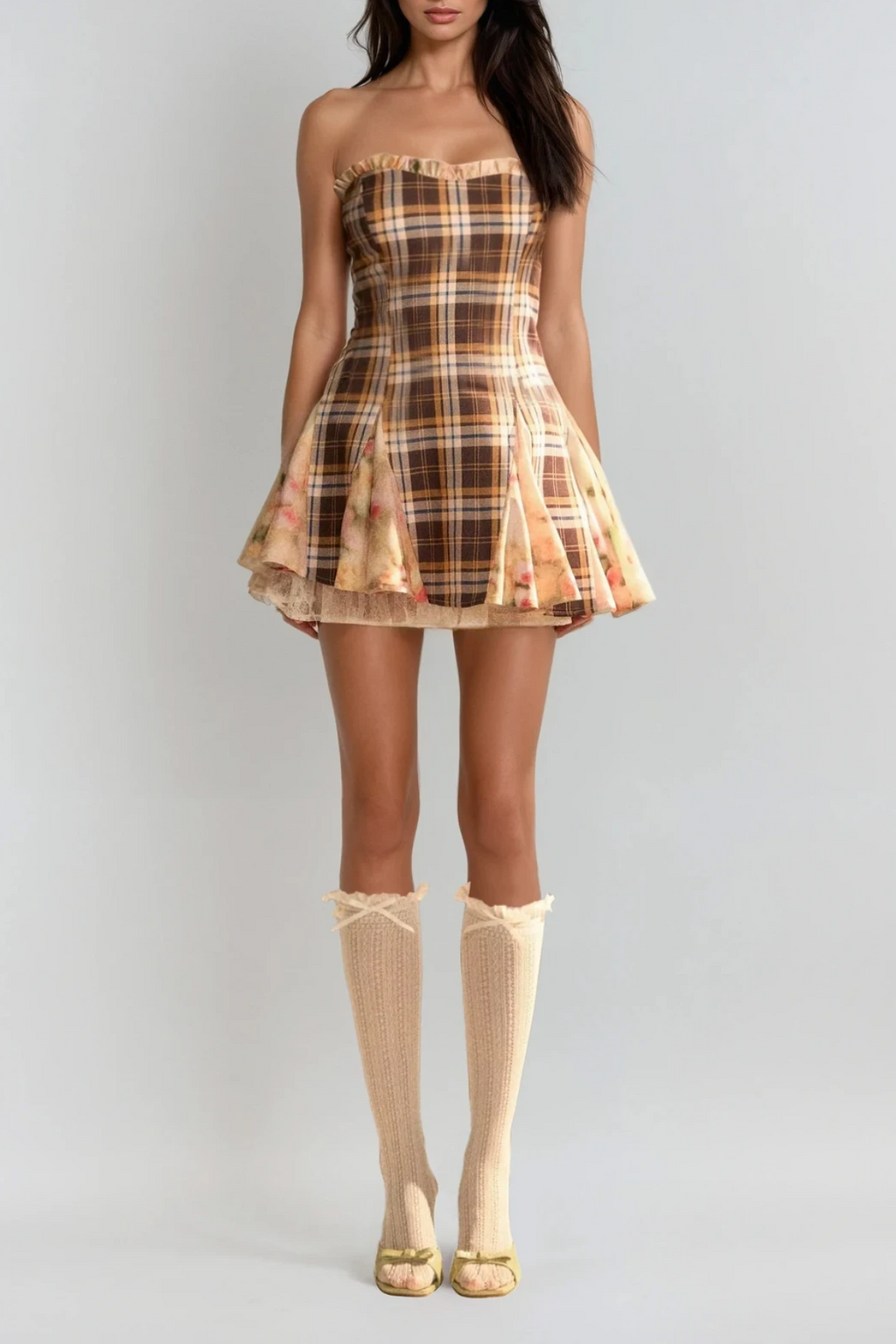 Chinyelu Strapless Grid Floral Mini Dress