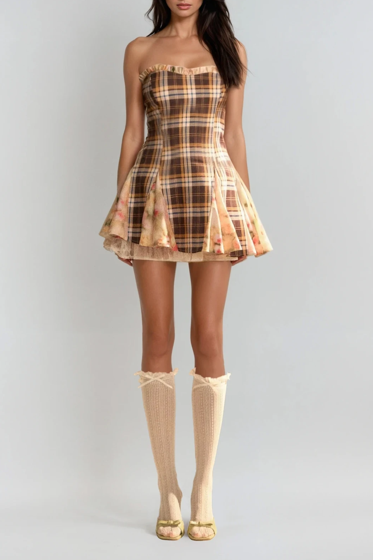 Chinyelu Strapless Grid Floral Mini Dress