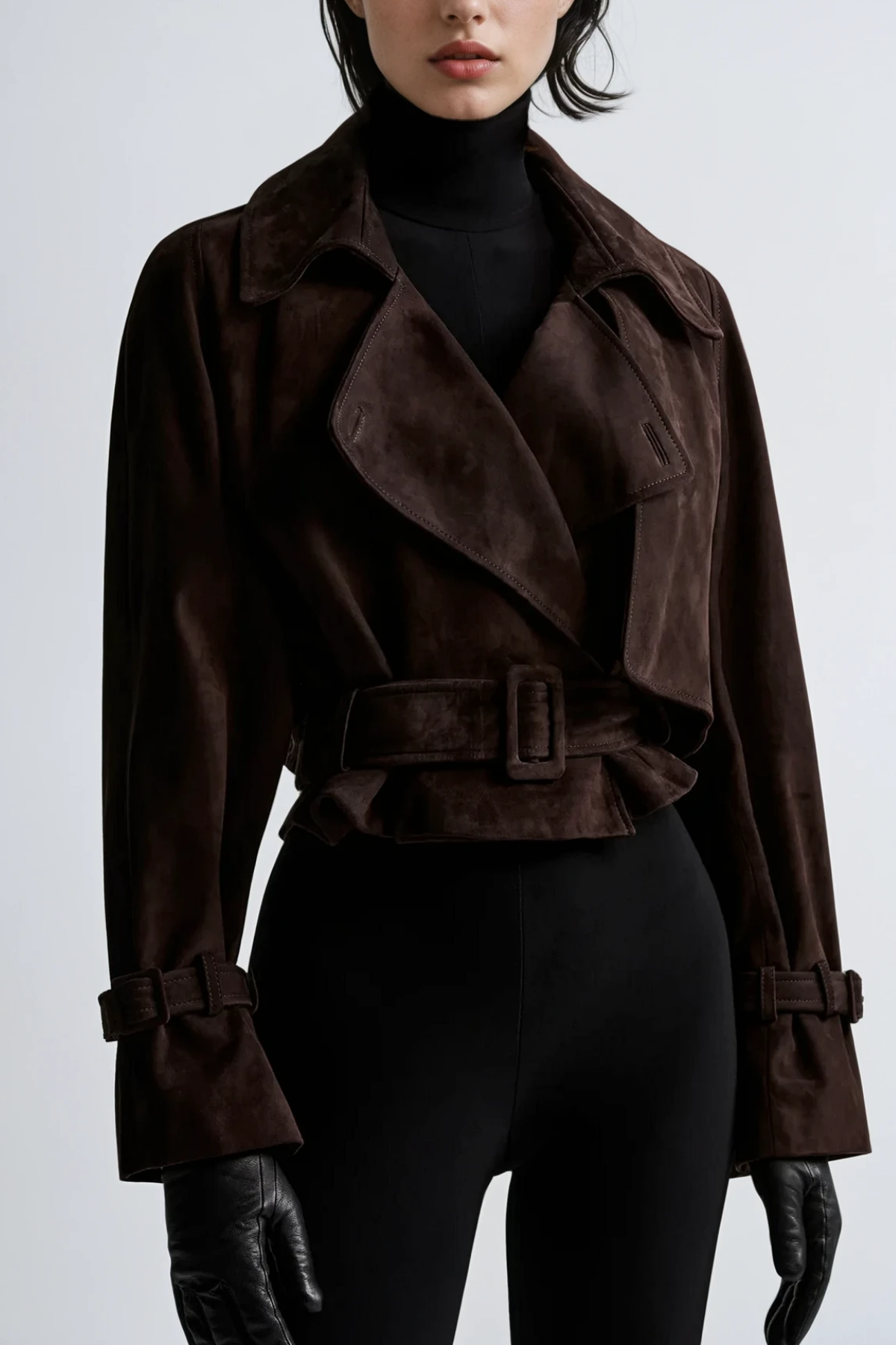 Chioma Lapel Buckle Suede Jacket