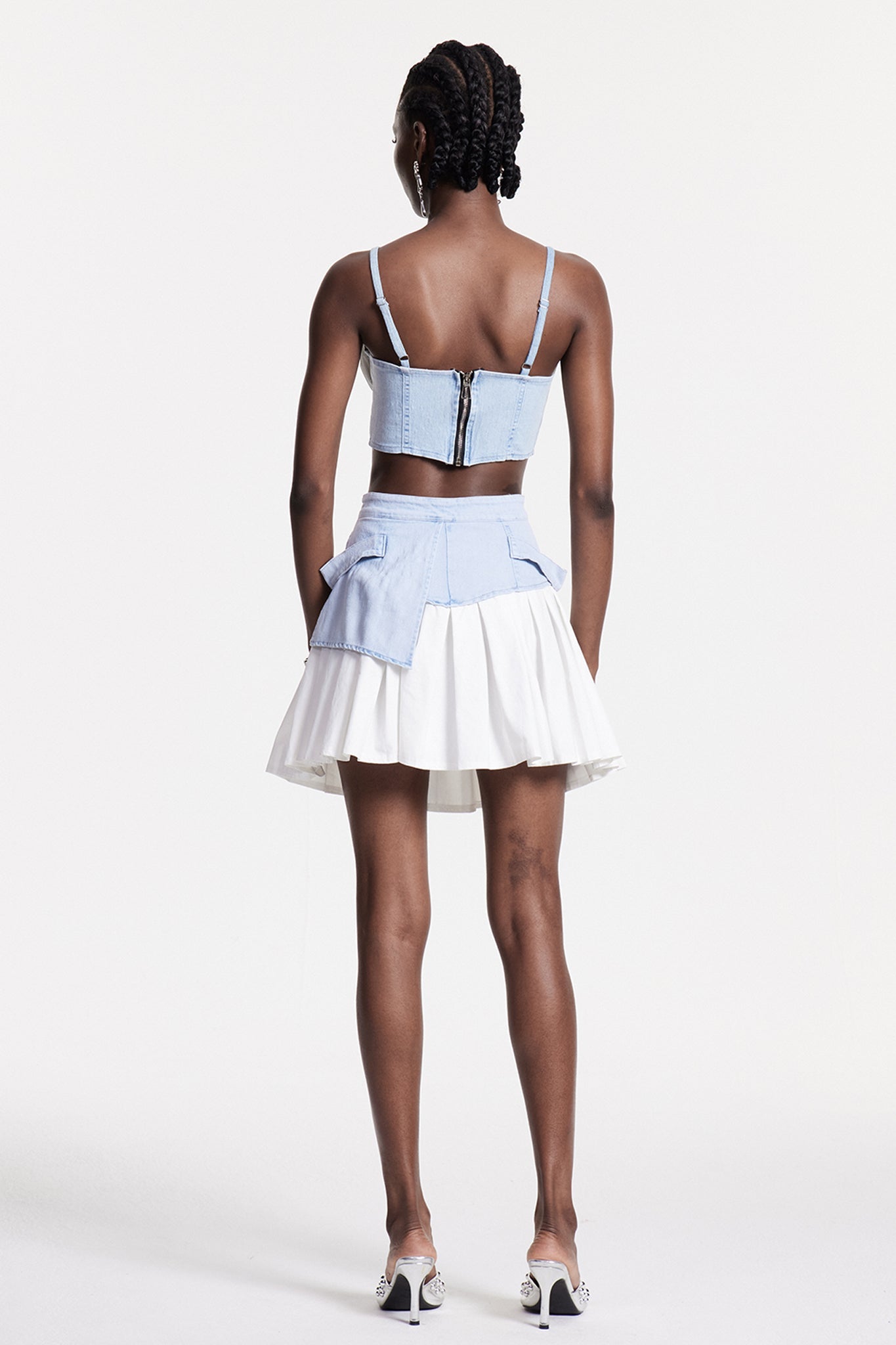 Chiyoko Corset Ruffle Denim Skirt Set