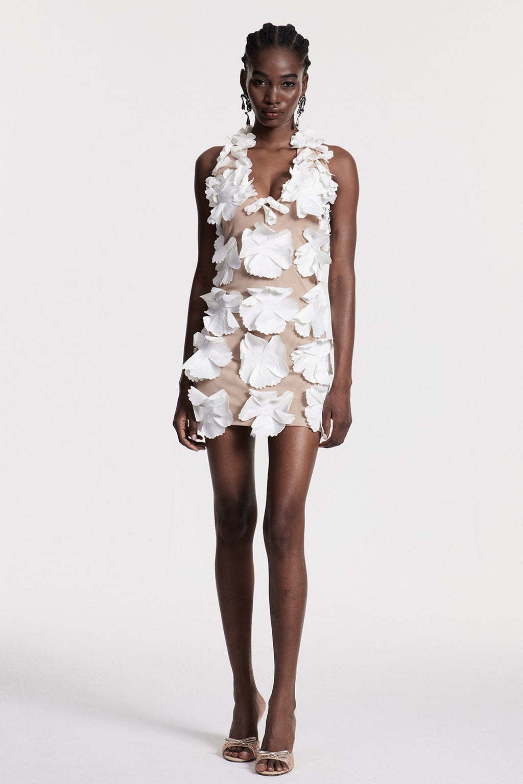 Chizqiyahu Flower Halter Neck Mesh Mini Dress