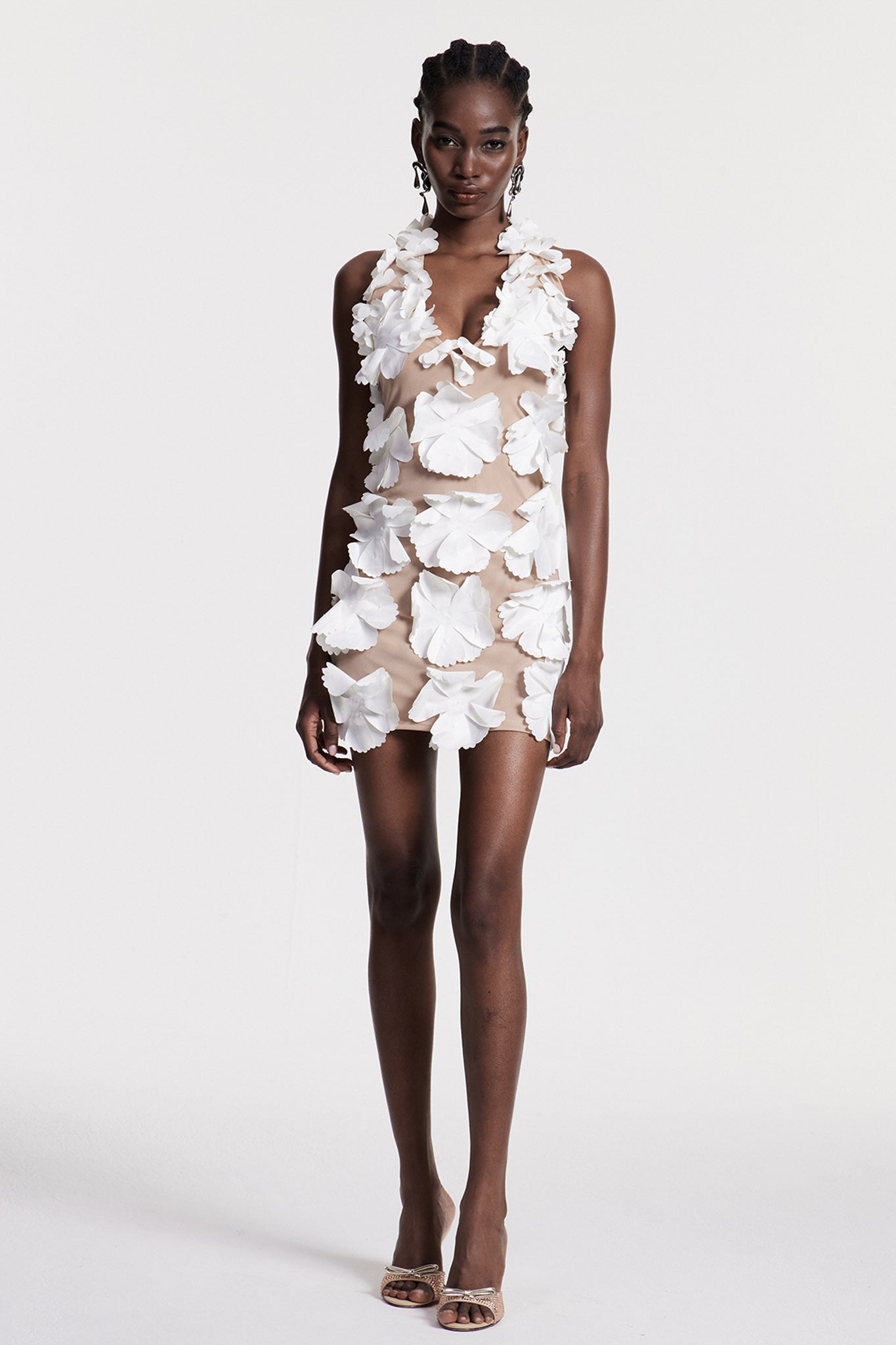 Chizqiyahu Flower Halter Neck Mesh Mini Dress