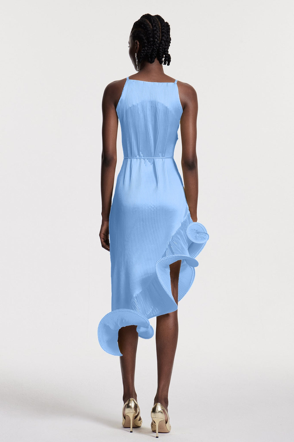 Chizuko Ruffle Sleeveless Midi Dress In Blue