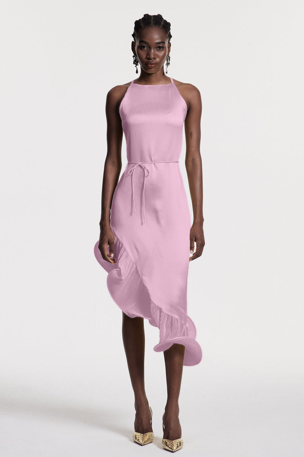 Chizuko Ruffle Sleeveless Midi Dress In Pink