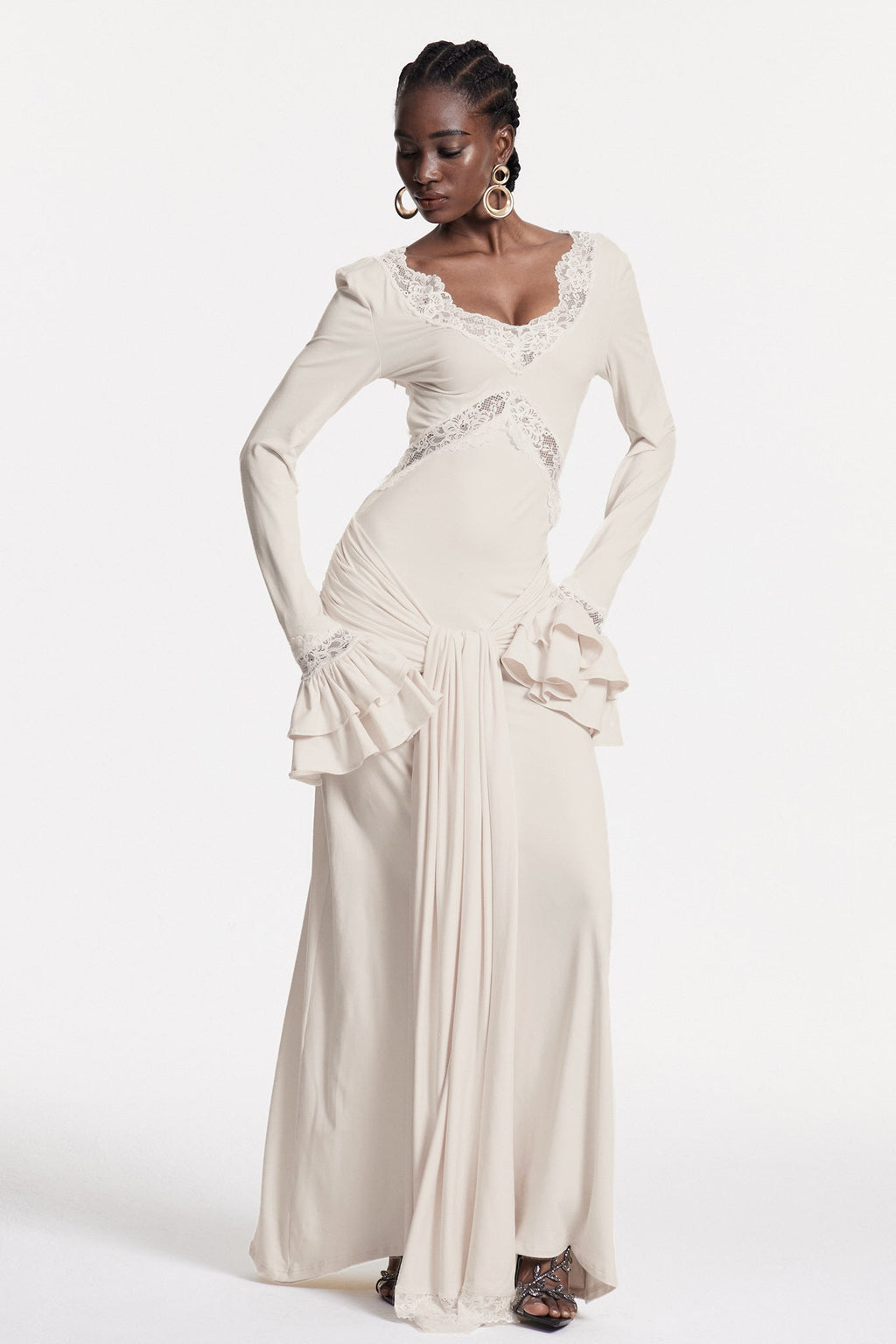 Chizuru Lace Tie Up Maxi Dress