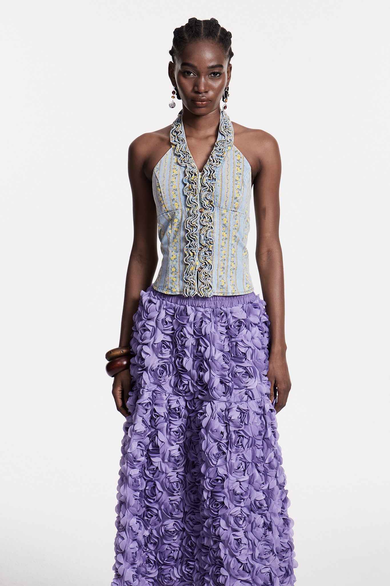 Chlodovech Ruffle Sleeveless Denim Top