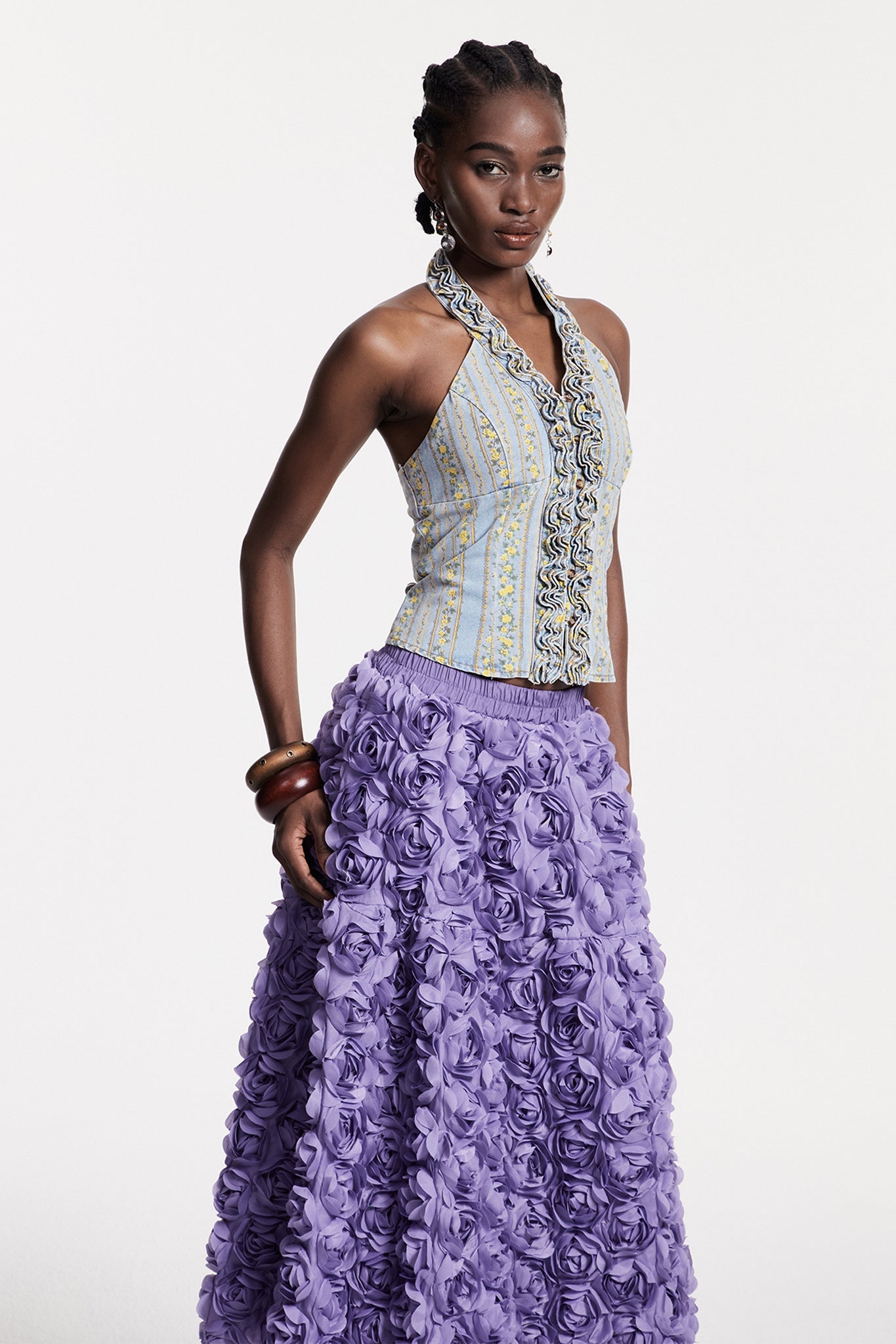 Chlodovech Ruffle Sleeveless Denim Top