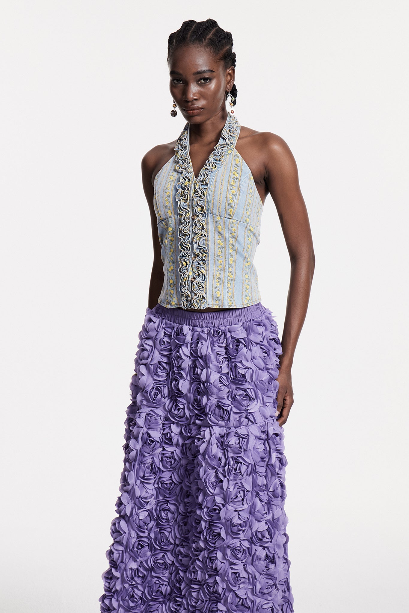 Chlodovech Ruffle Sleeveless Denim Top