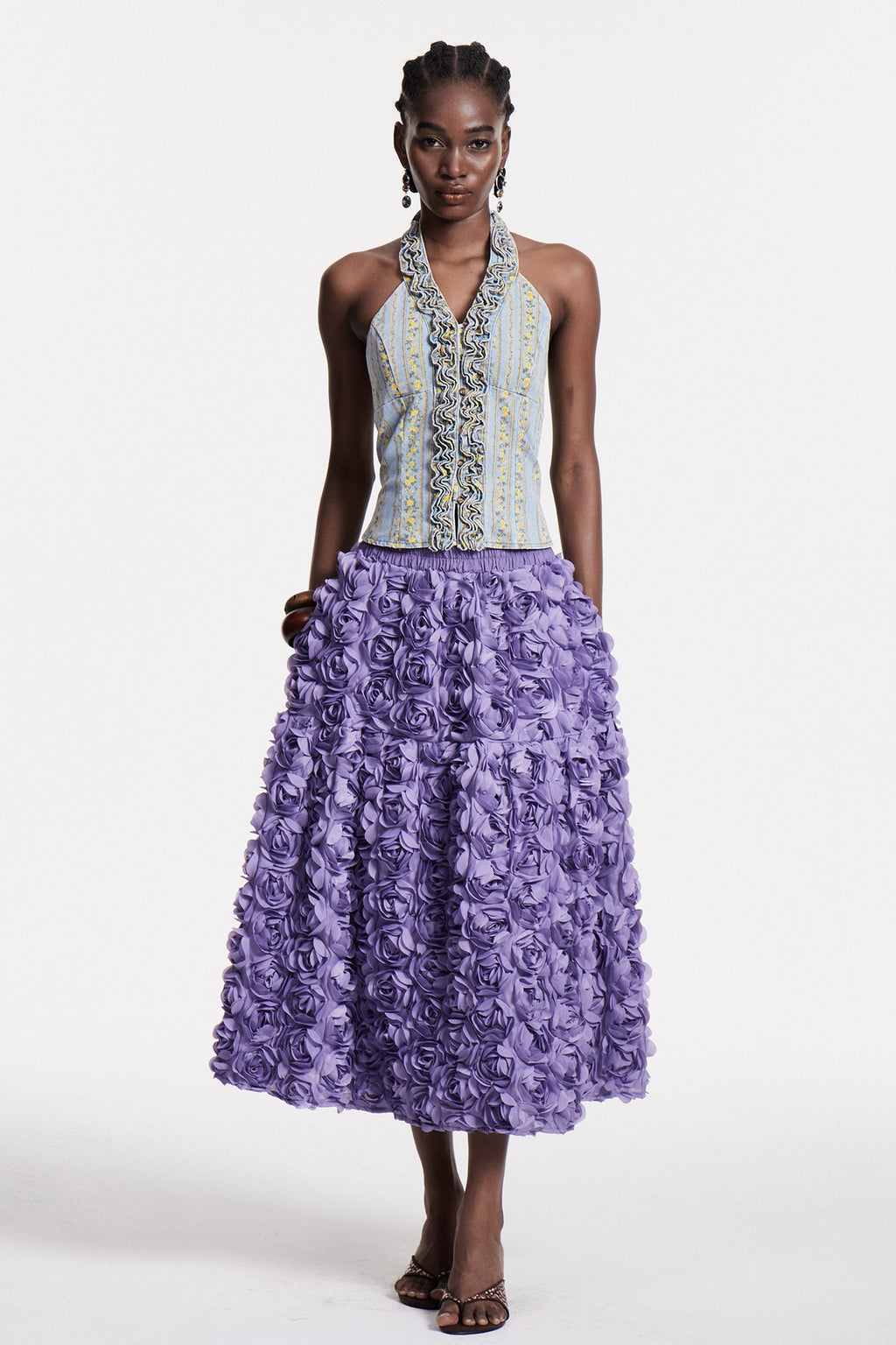 Chlodovech Ruffle Sleeveless Denim Top