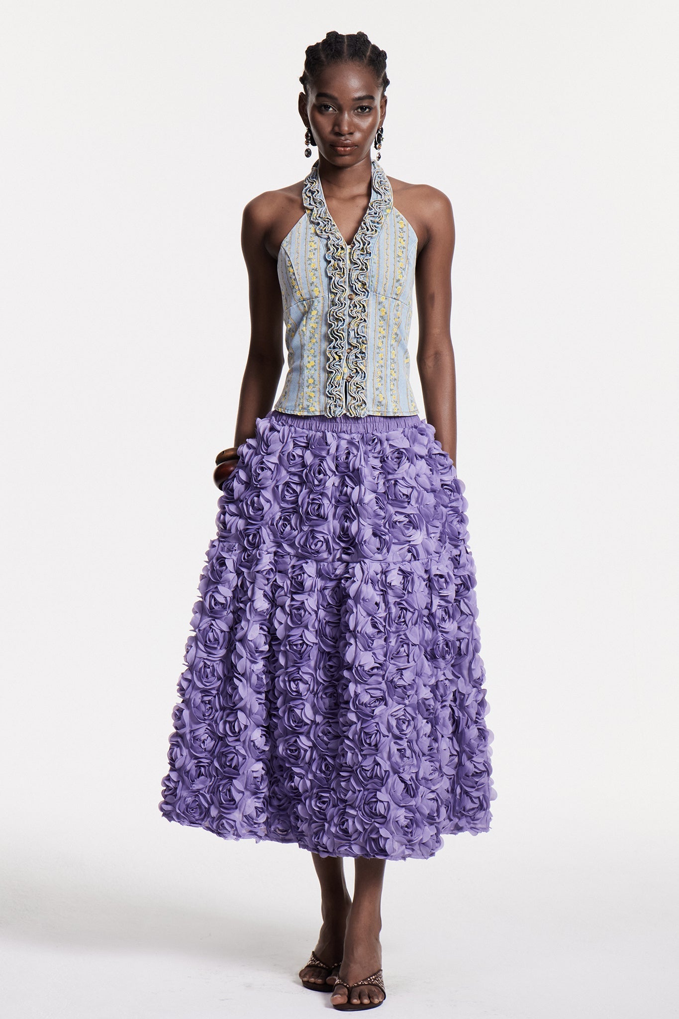 Chlodovech Ruffle Sleeveless Denim Top