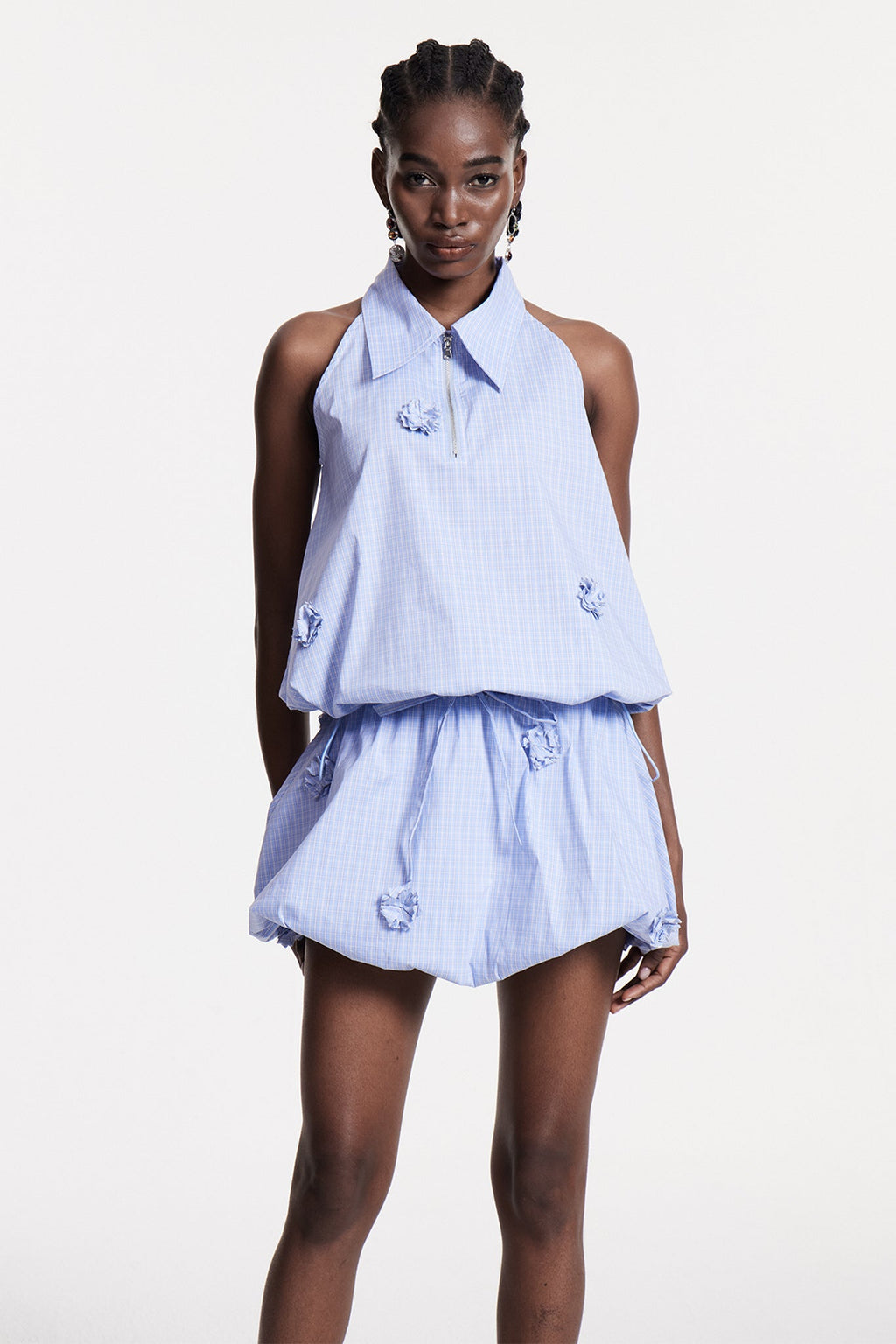 Chloris Grid Flower Sleeveless Top