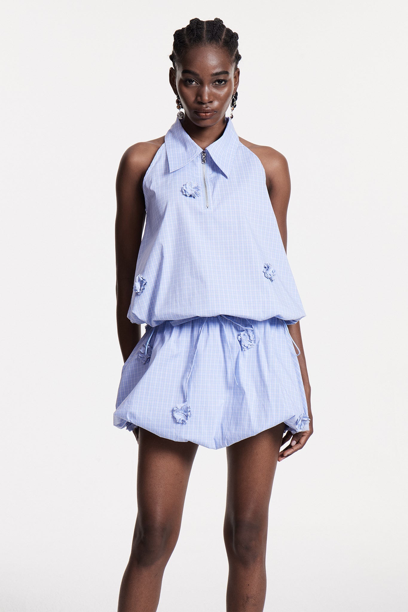 Chloris Grid Flower Sleeveless Top