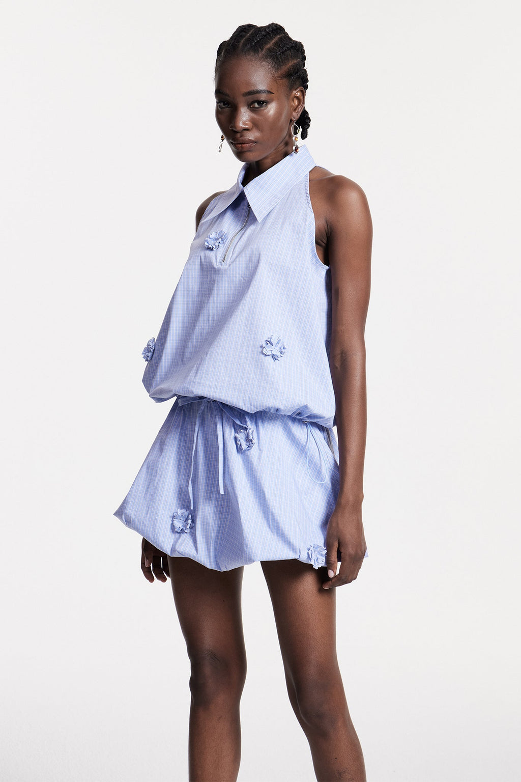 Chloris Grid Flower Sleeveless Top