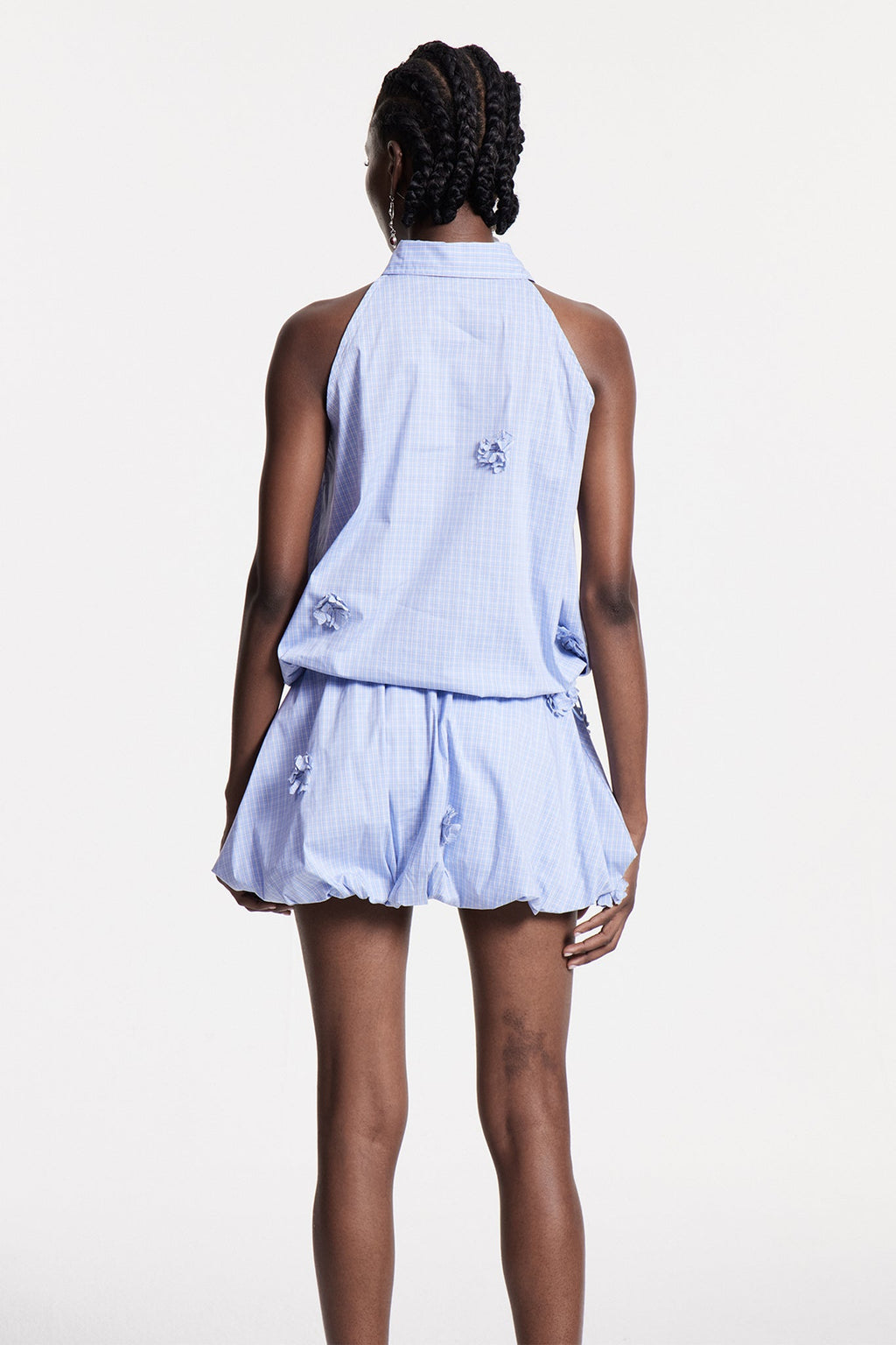 Chloris Grid Flower Sleeveless Top