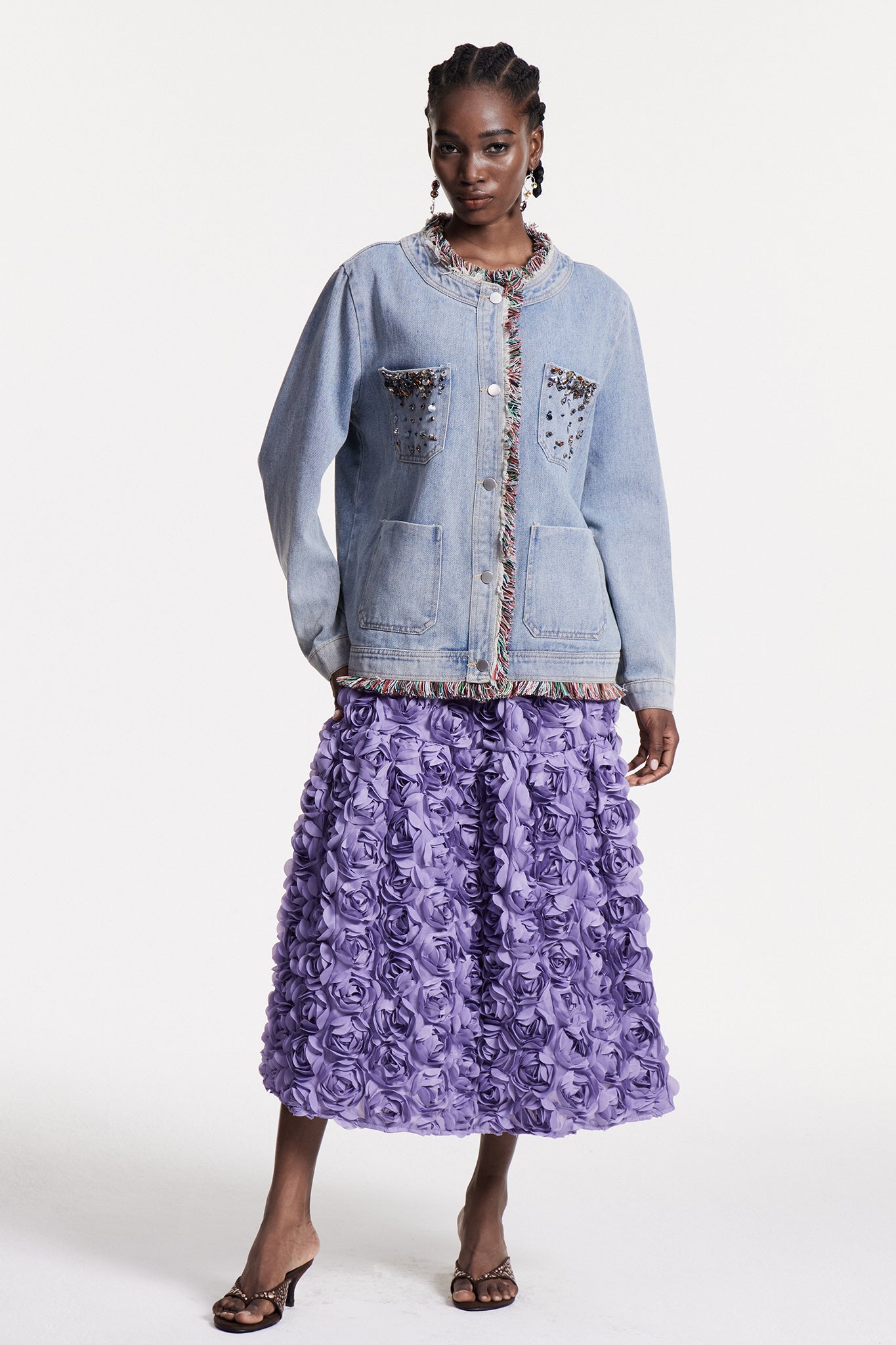 Cho Rhinestone Fringe Denim Jacket