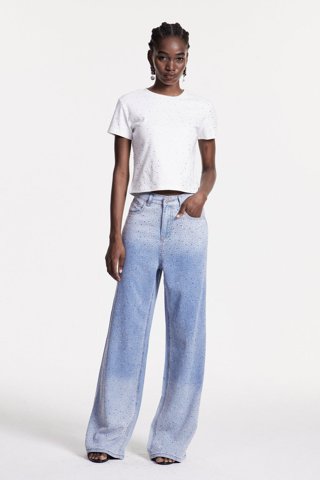 Chobin Rhinestone Hayley Jeans In Blue