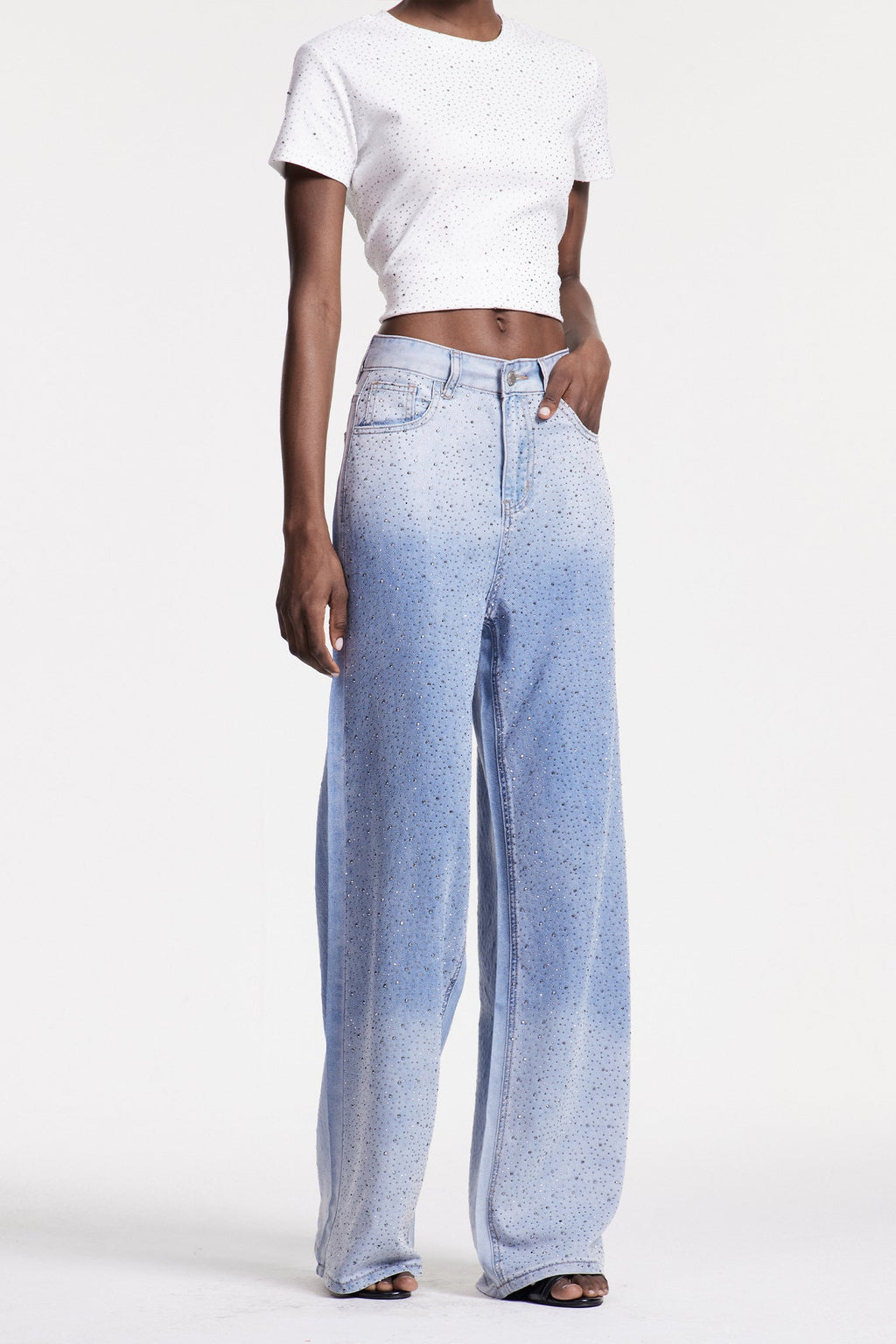 Chobin Rhinestone Hayley Jeans In Blue