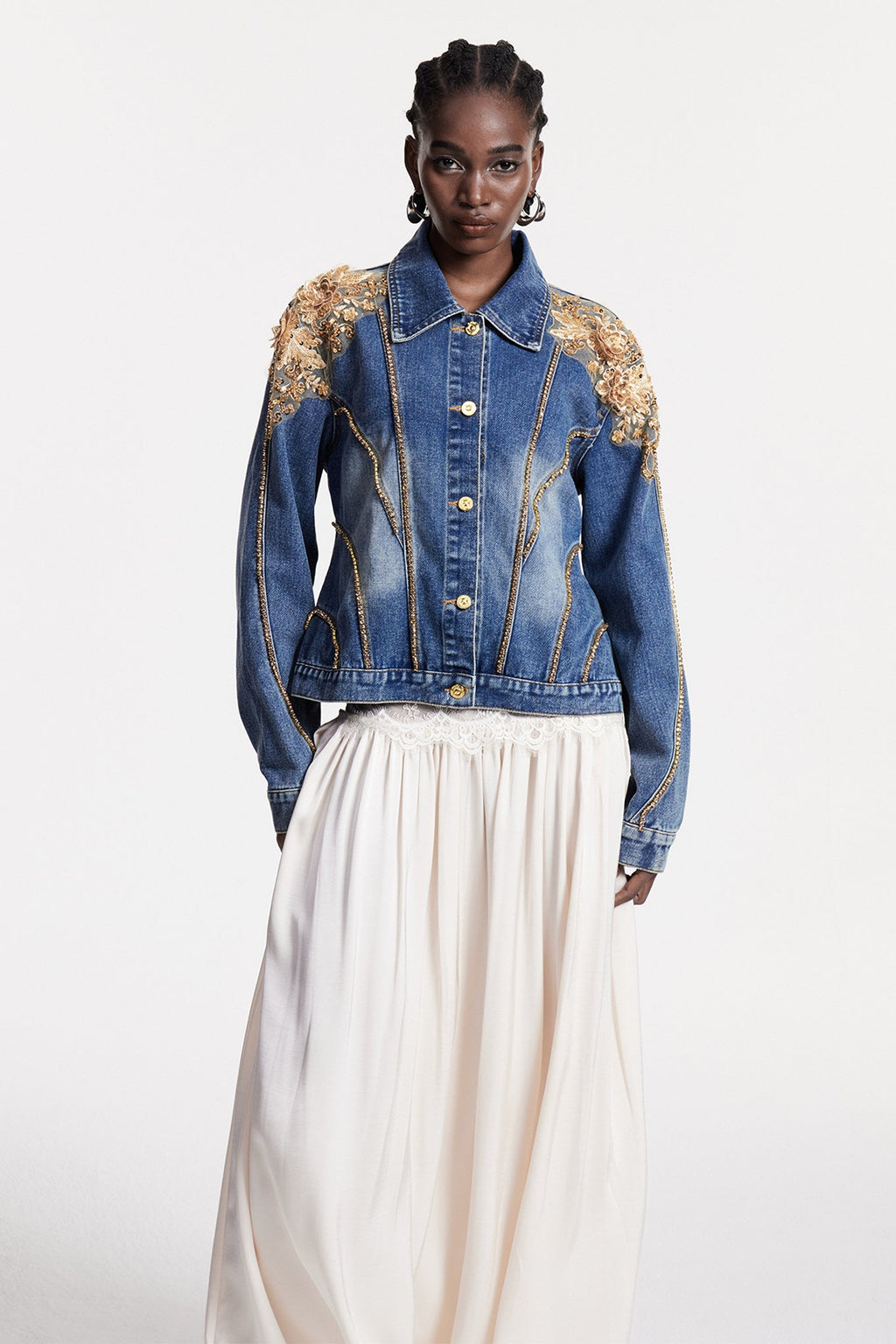 Chou Embroidered Sequin Denim Jacket