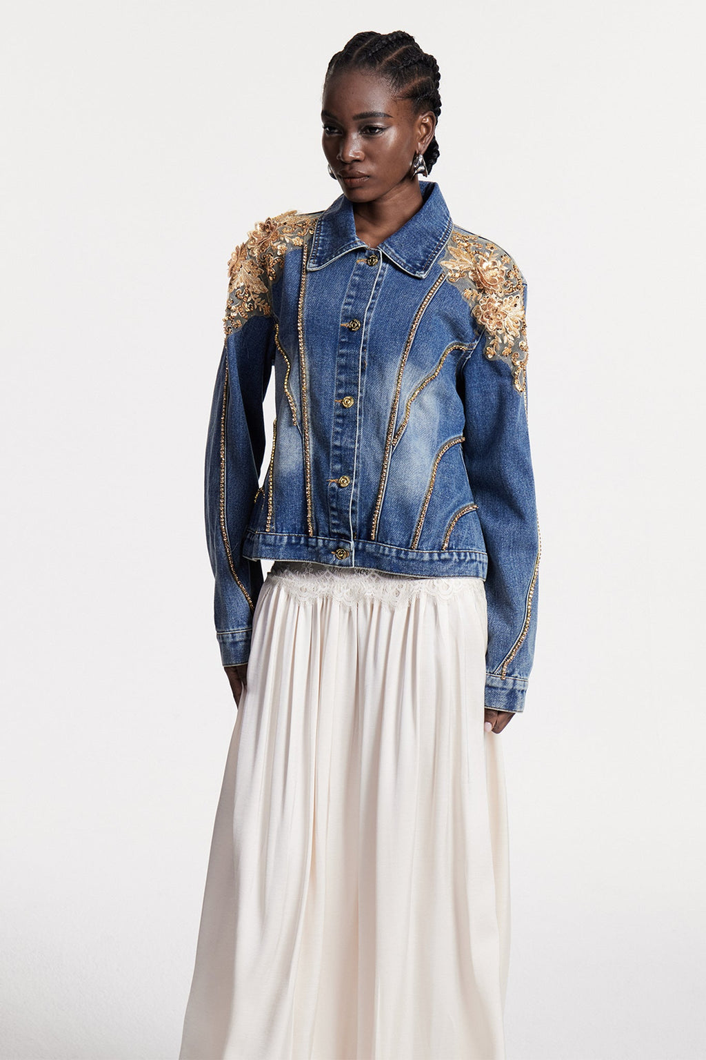 Chou Embroidered Sequin Denim Jacket