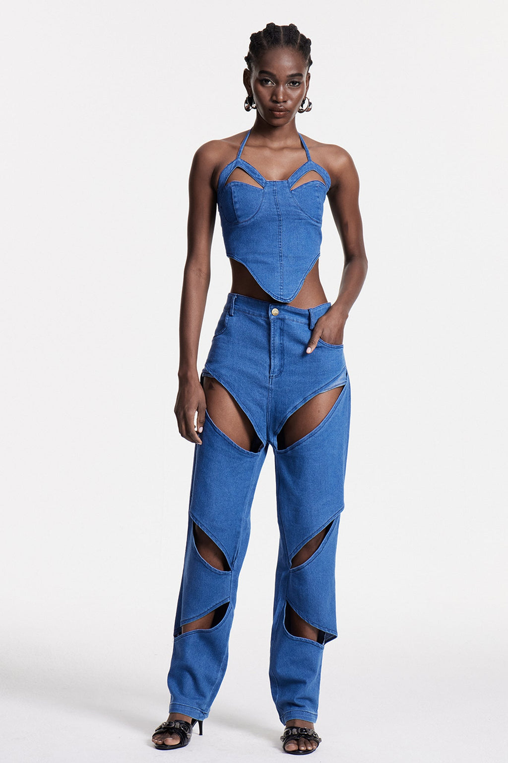 Chreste Cutout Corset Denim Pants Set