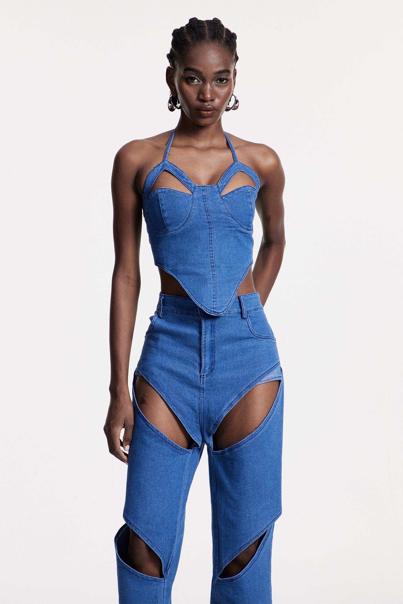 Chreste Cutout Corset Denim Pants Set