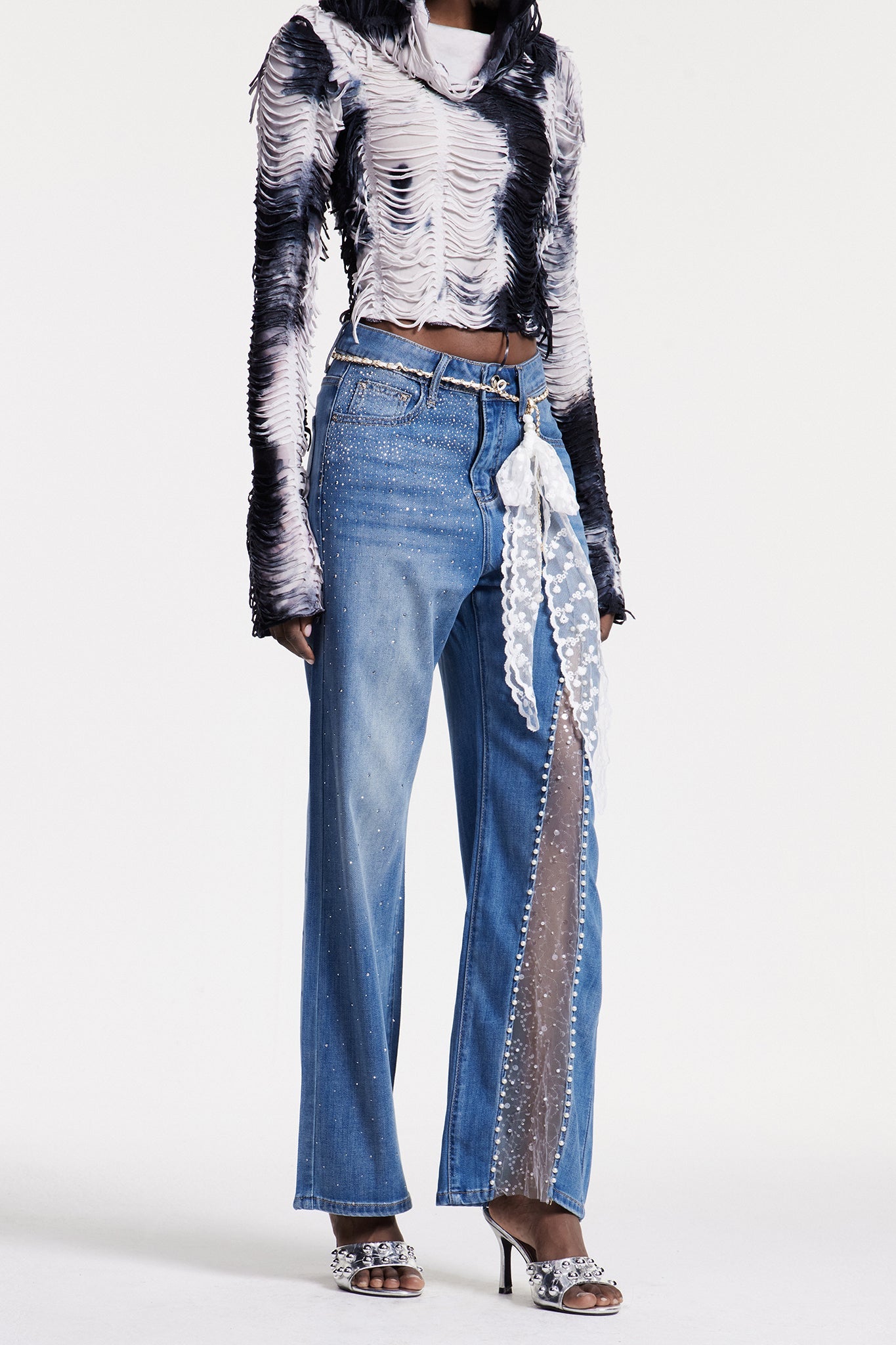 Christakis Mesh Pearl Rhinestone Jeans