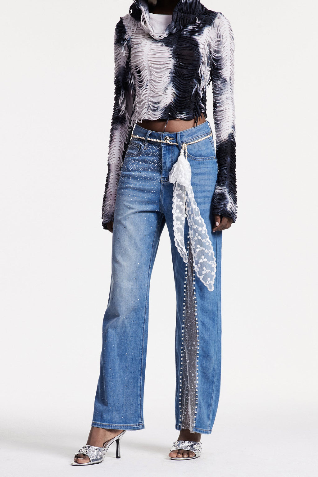 Christakis Mesh Pearl Rhinestone Jeans