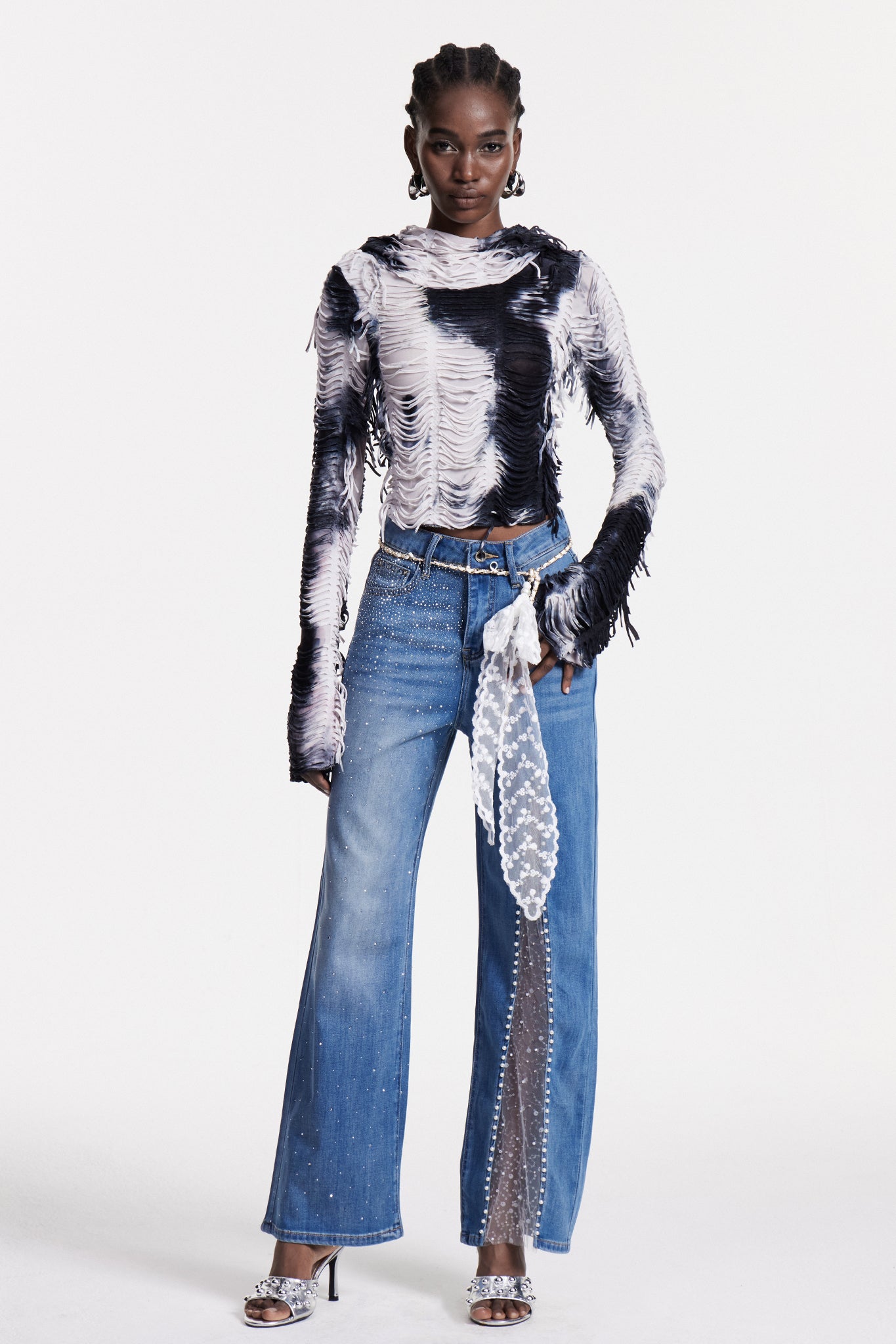 Christakis Mesh Pearl Rhinestone Jeans