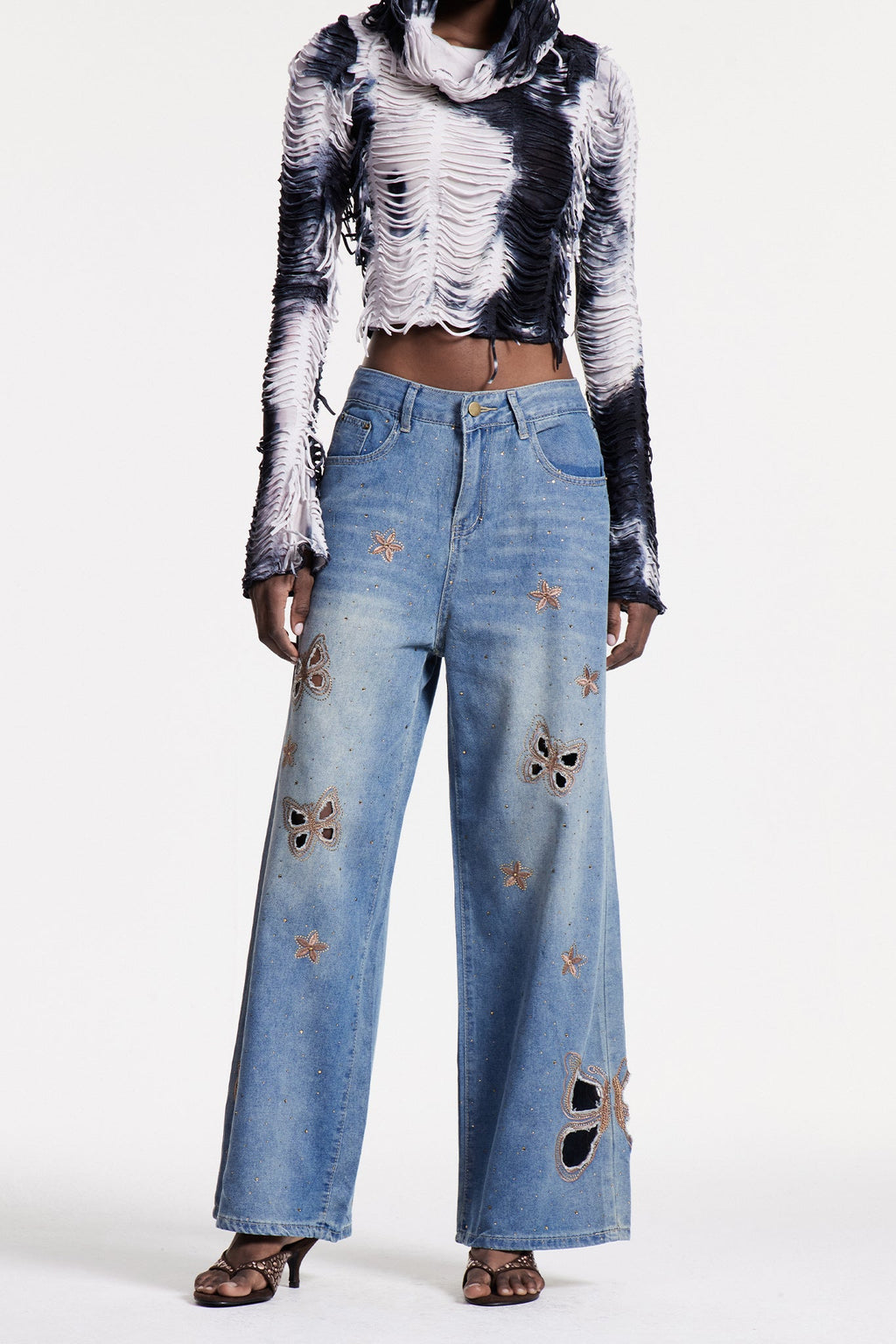 Christel Butterfly Embroidered Cutout Jeans