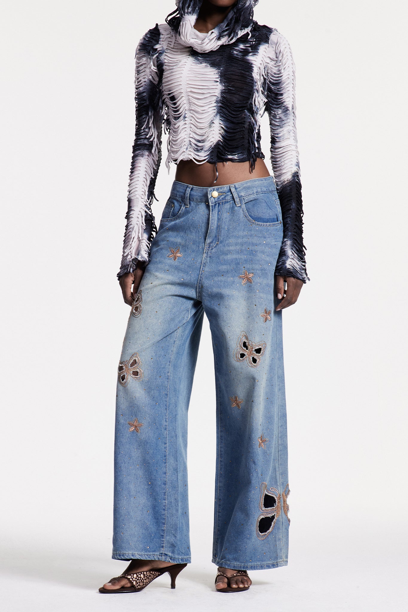 Christel Butterfly Embroidered Cutout Jeans