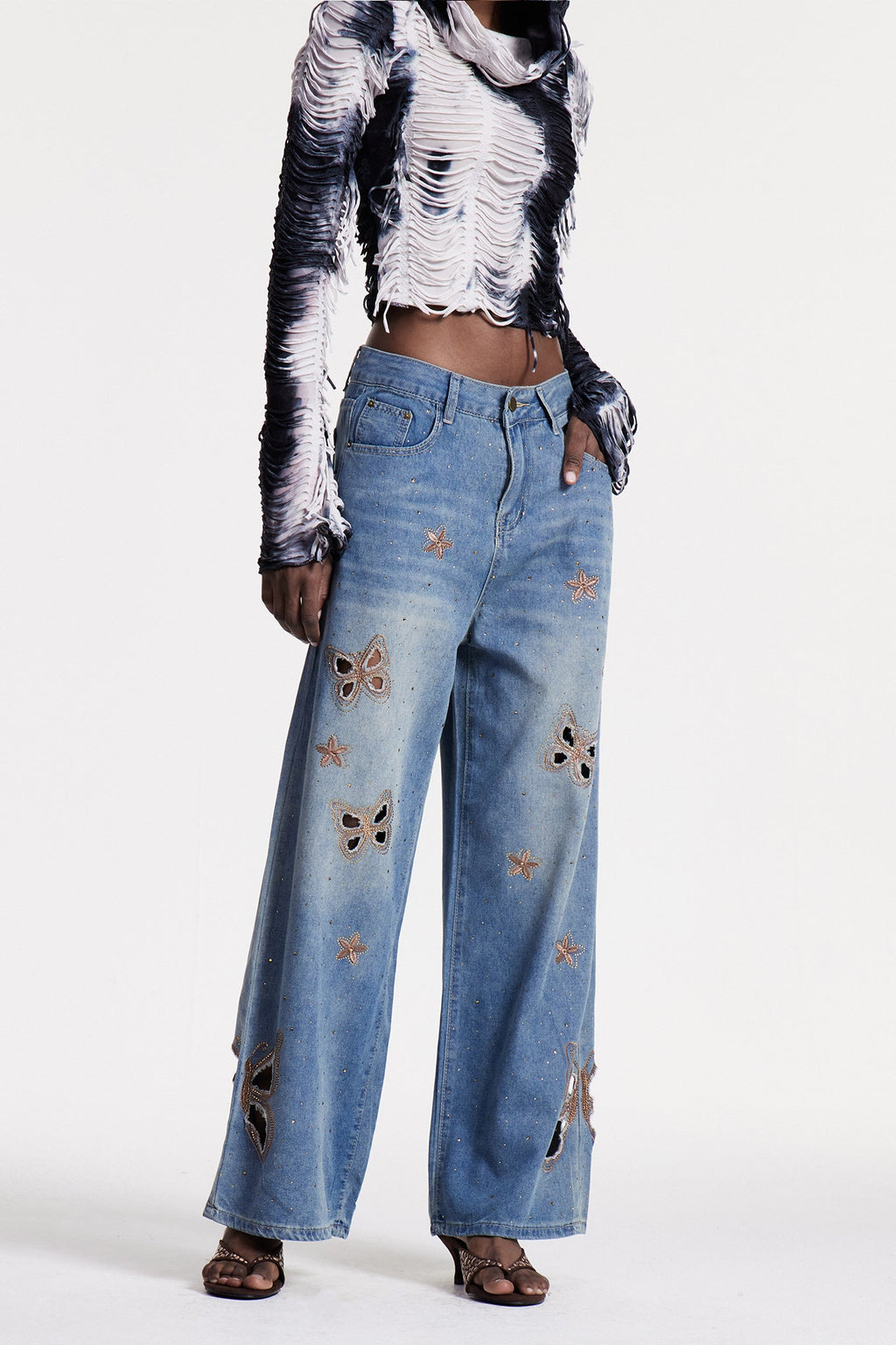 Christel Butterfly Embroidered Cutout Jeans
