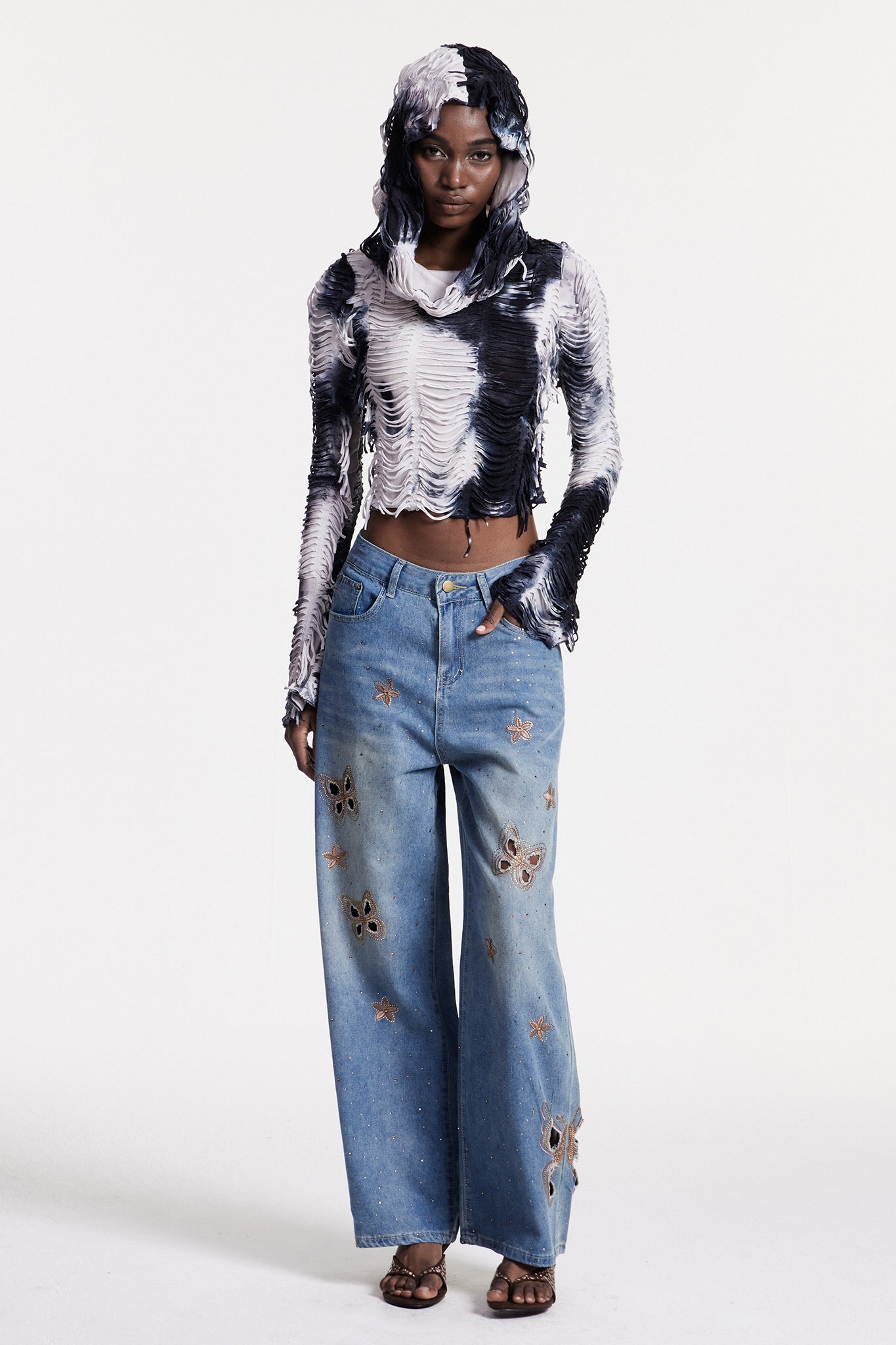 Christel Butterfly Embroidered Cutout Jeans