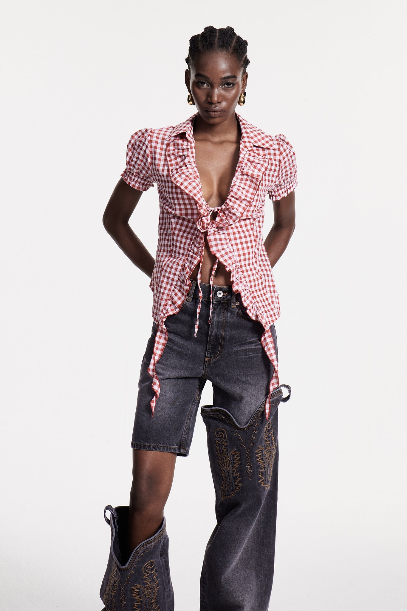 Christiane Grid Ruffle T Shirt