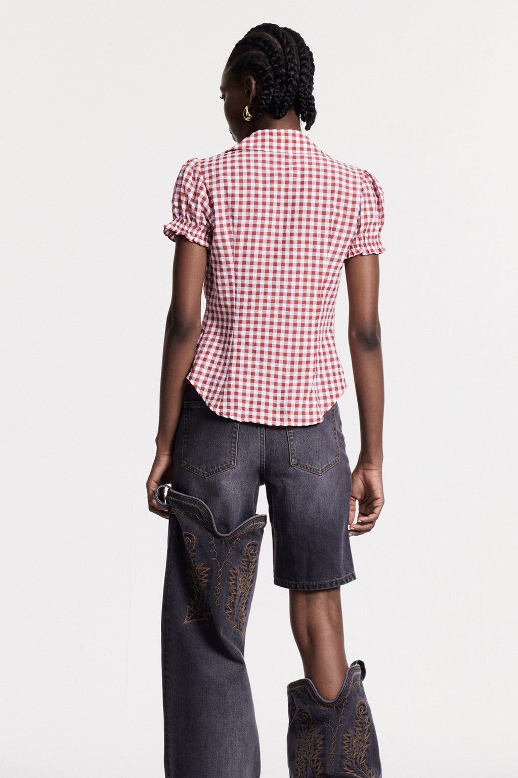 Christiane Grid Ruffle T Shirt