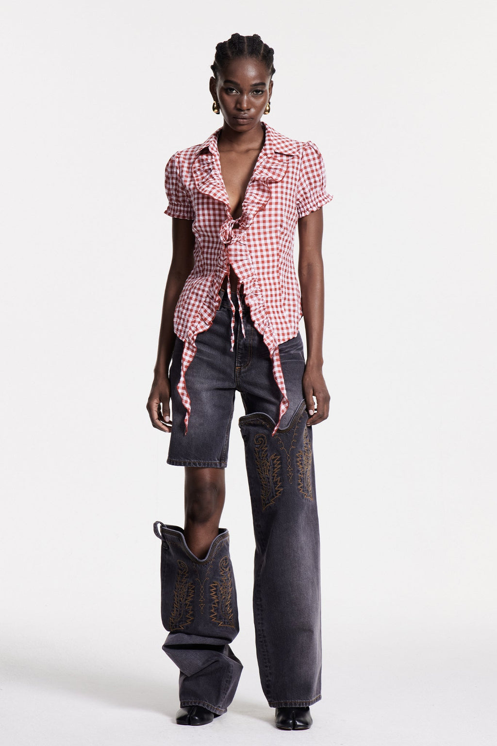 Christiane Grid Ruffle T Shirt