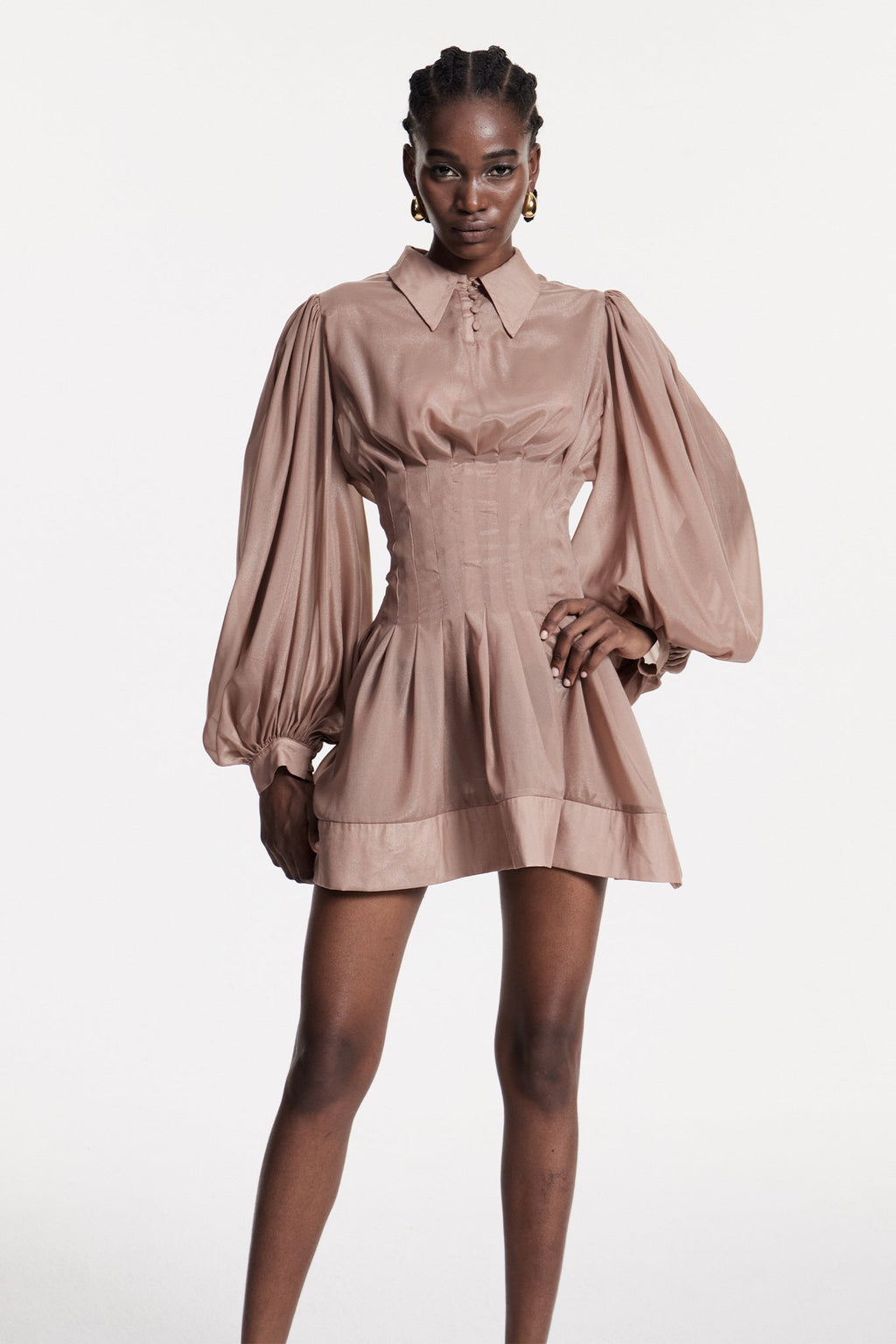 Christianne Ruch Ruffle Mini Shirt Dress