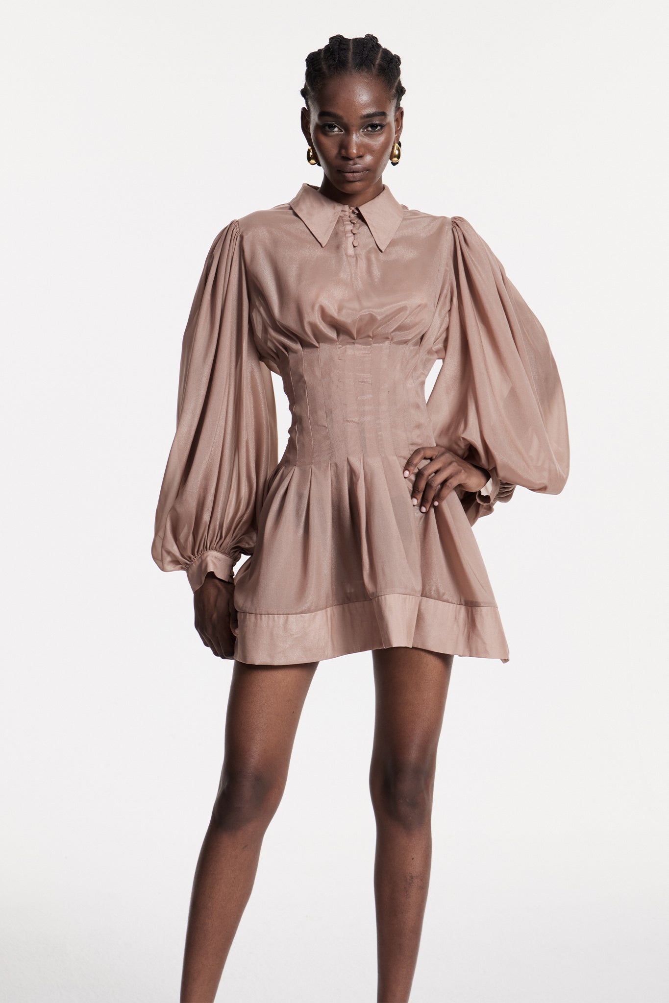 Christianne Ruch Ruffle Mini Shirt Dress
