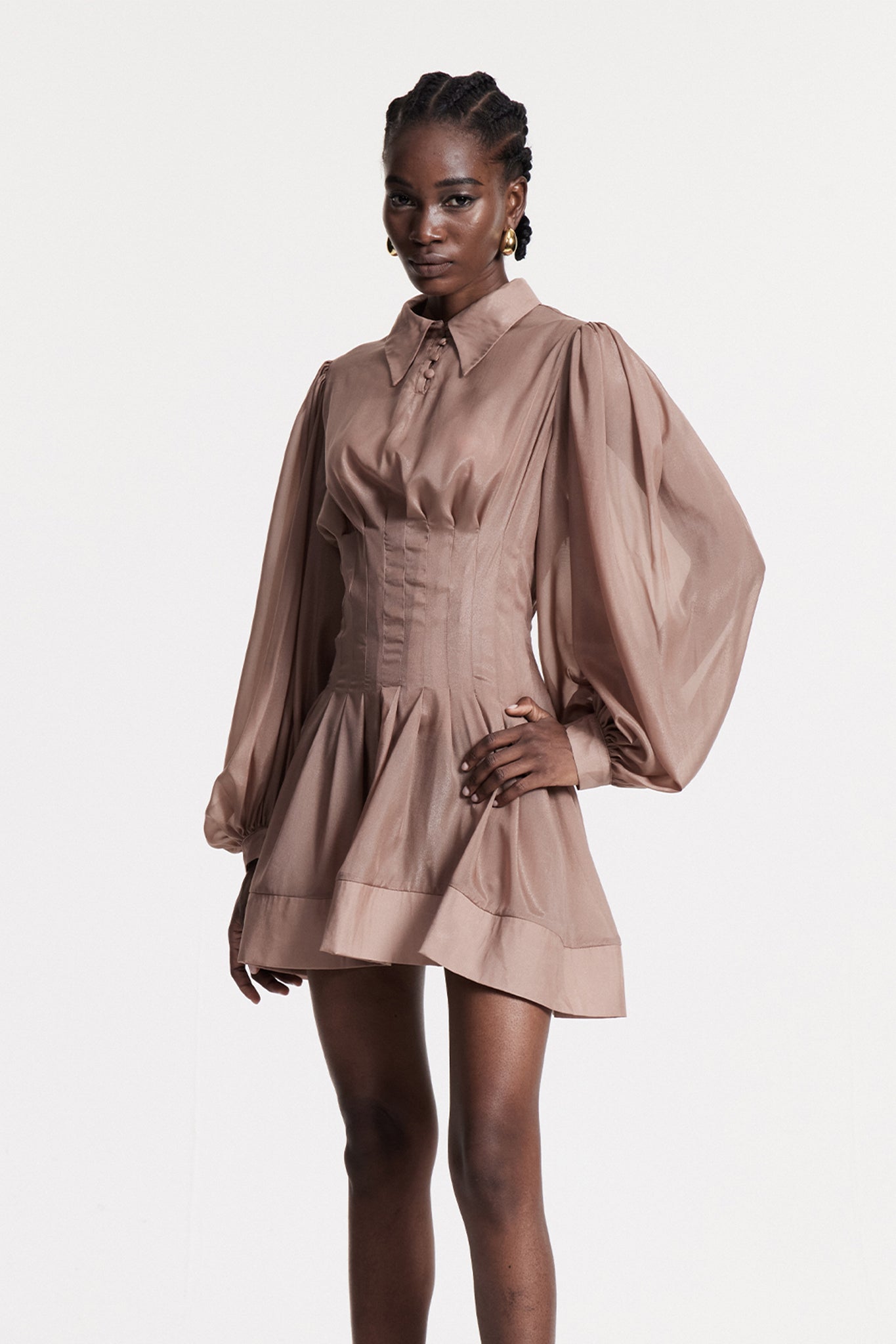 Christianne Ruch Ruffle Mini Shirt Dress
