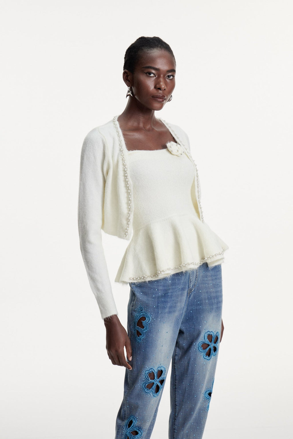 Christoforos Pearl Ruffle Top