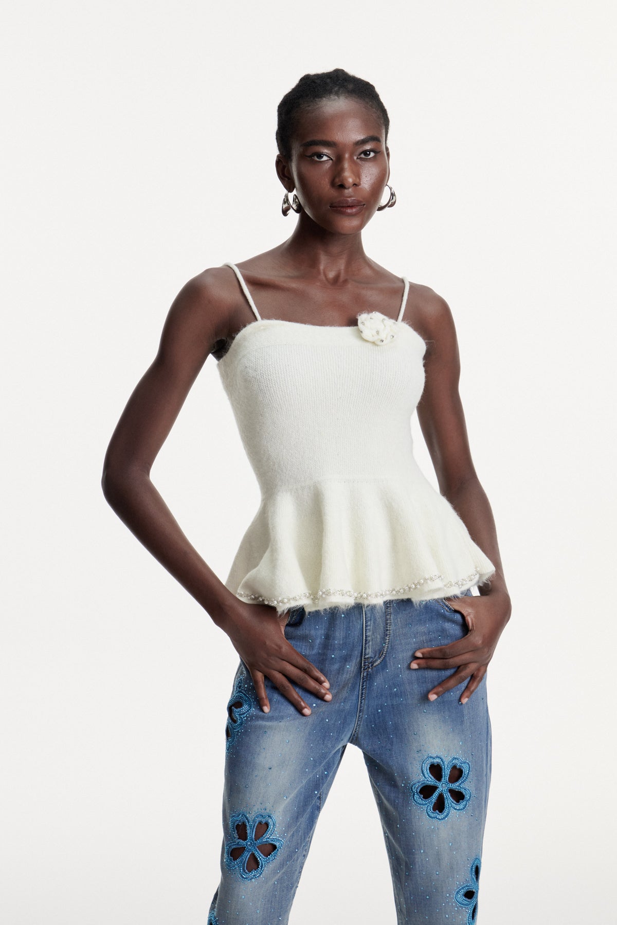 Christoforos Pearl Ruffle Top