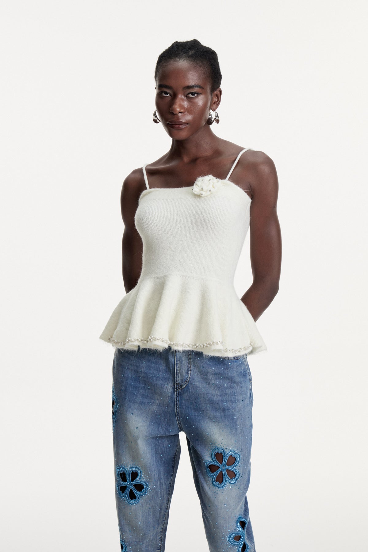 Christoforos Pearl Ruffle Top