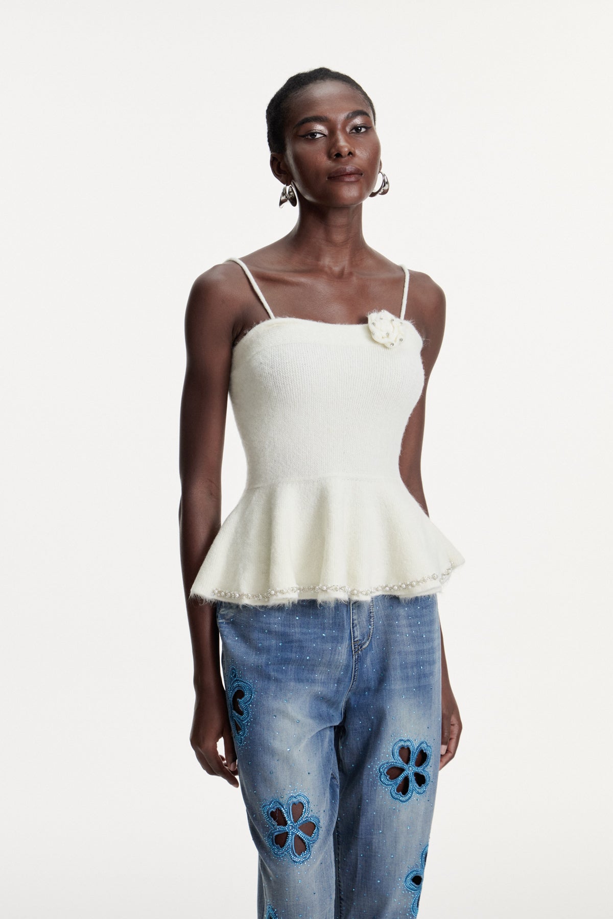 Christoforos Pearl Ruffle Top