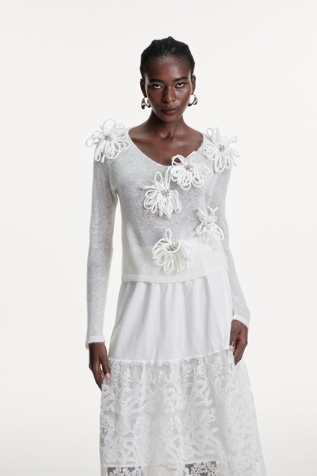 Christophe Flower Plunge Knit Top