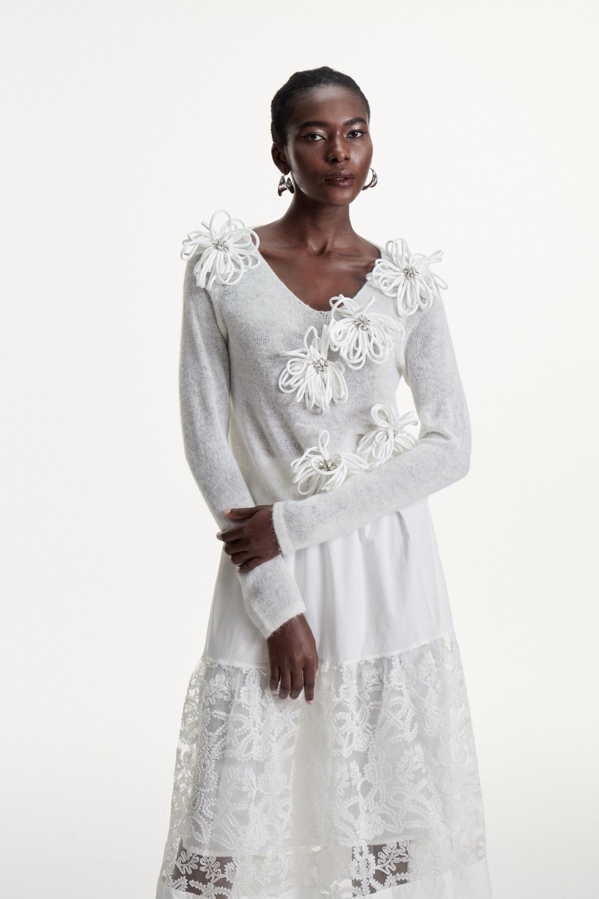 Christophe Flower Plunge Knit Top