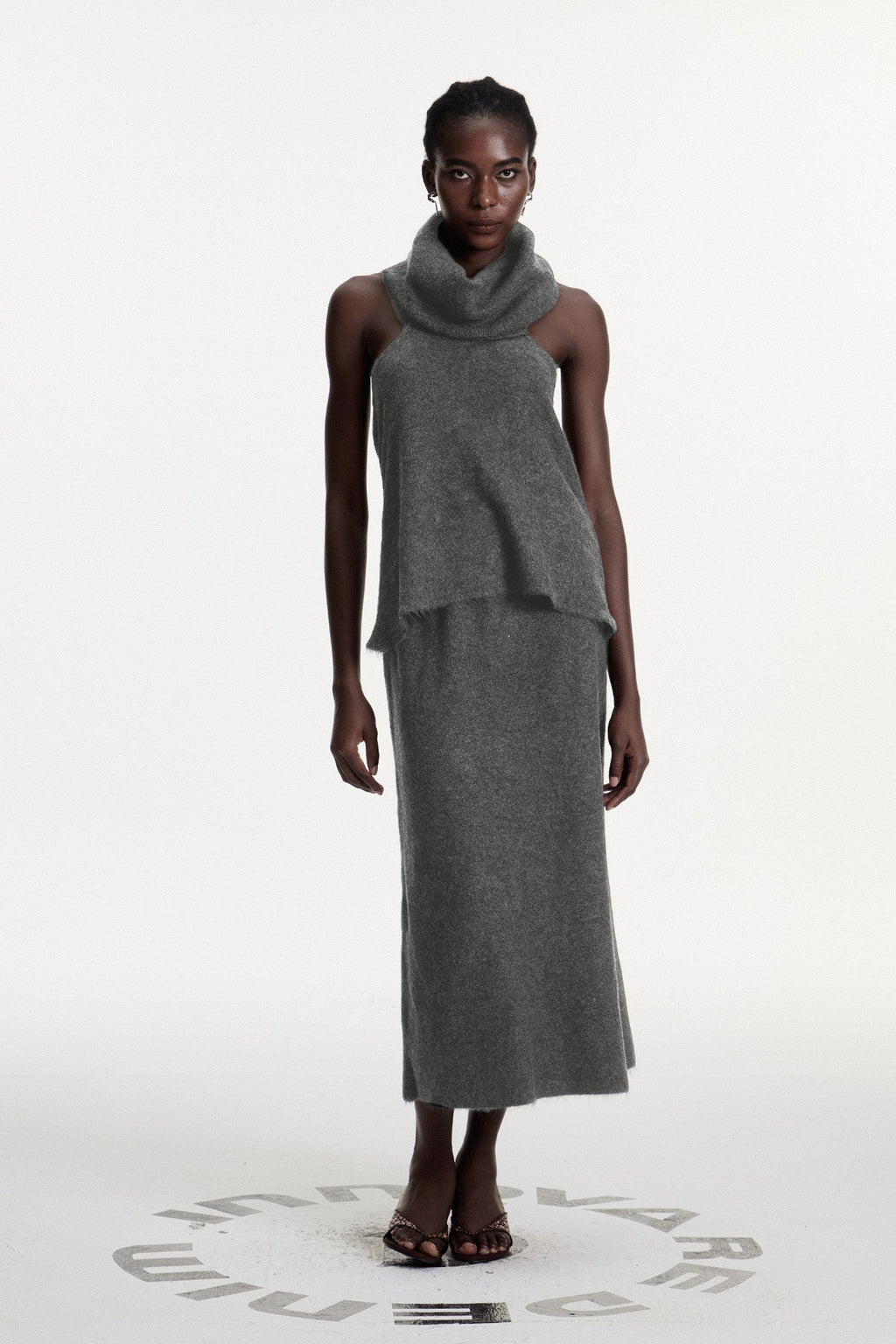 Christopher Cowl Neck Split Knit Skirt Set